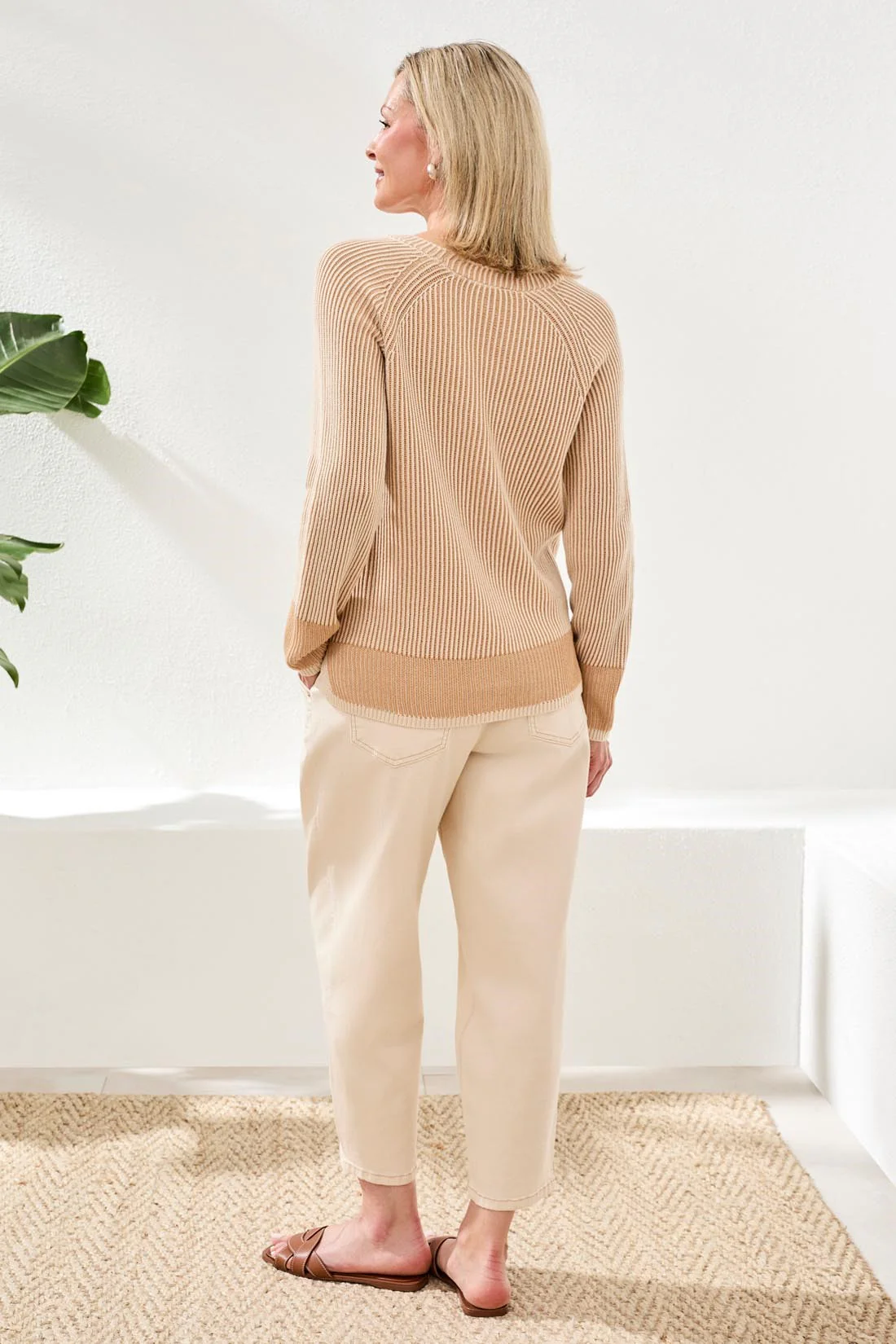 Long Sleeve Crew Neck Rib Knit Sweater-Canvas - Image 2