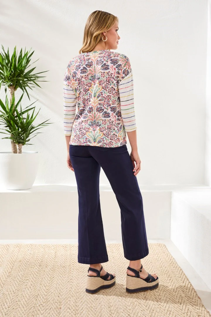 3/4 Sleeve Crew Neck Top-Coralred - Image 2