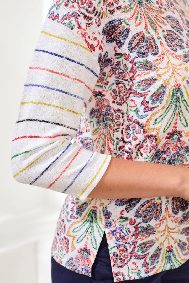 3/4 Sleeve Crew Neck Top-Coralred - Image 3