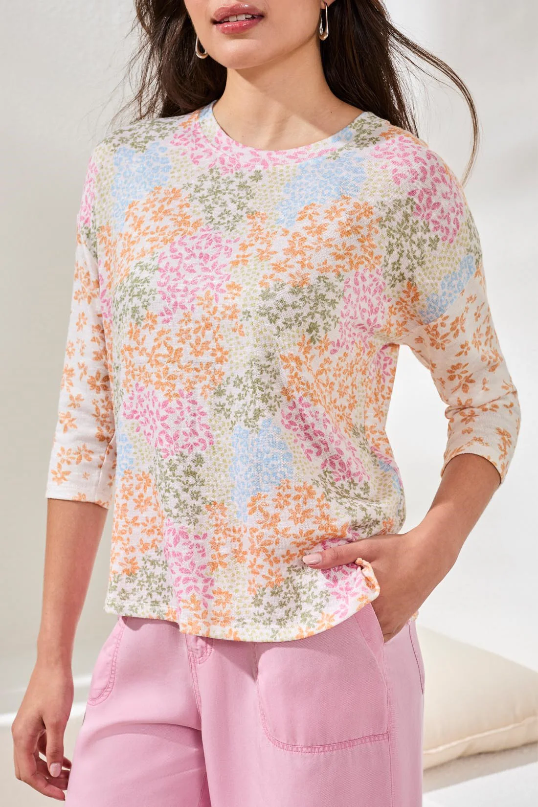 3/4 Sleeve Crew Neck Top-Daffodil - Image 3