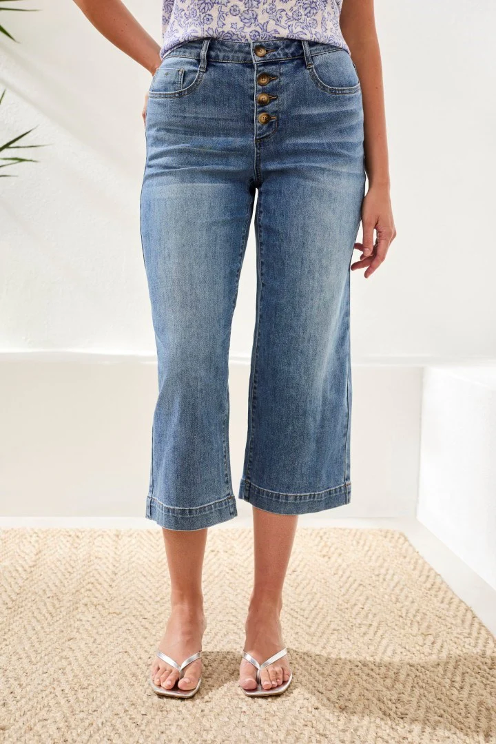 Audrey Button Fly Wide Crop Denim Jeans-Pebbleblue - Image 4