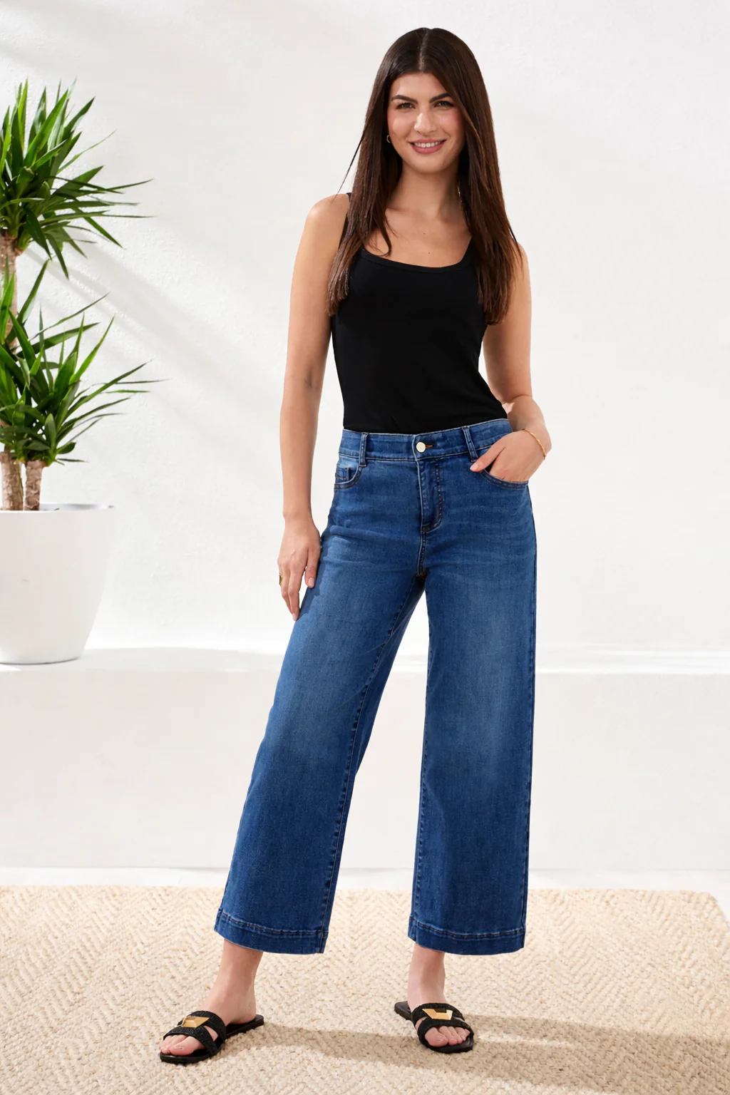 Audrey Boundless Stretch Crop Wide Leg Denim Jeans-Fadedblue