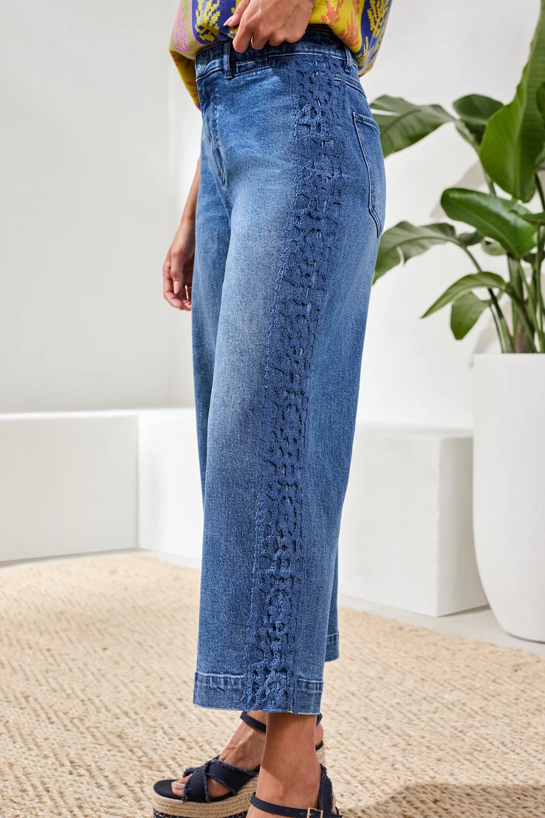 Audrey Wide Leg Embroidered Denim Jeans-Navy sea - Image 3