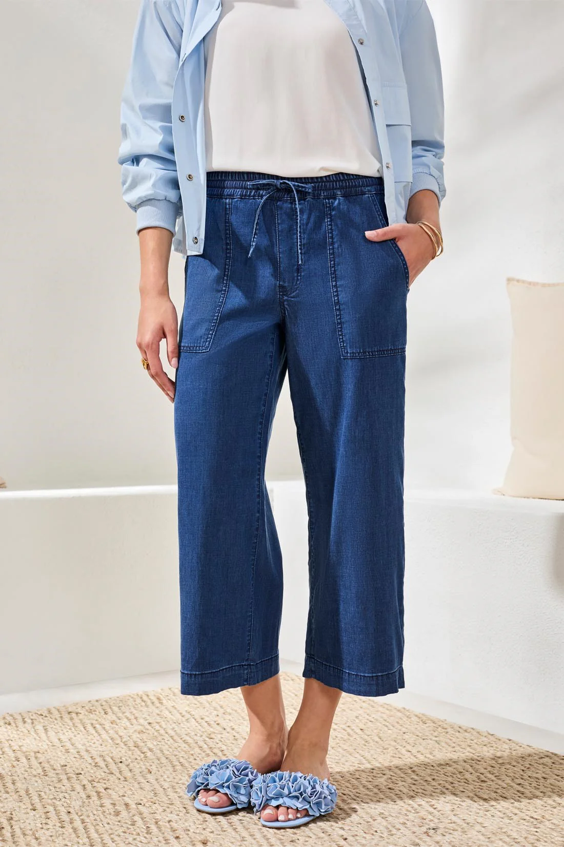 Soft Drape Denim Audrey Wide-Leg Pants Elastic Waist-Seahaven - Image 3