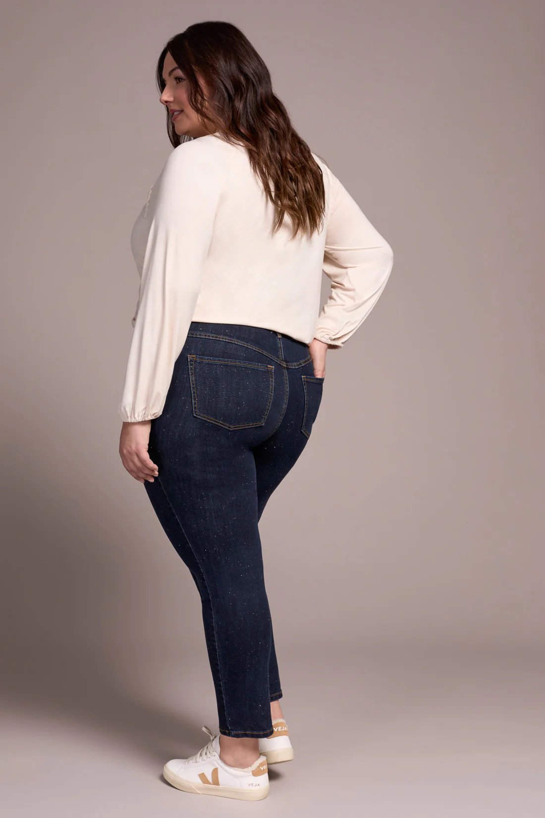 Audrey Mid Rise Pull-On Slim Ankle Glitter Jeans-Goldrinse - Image 2