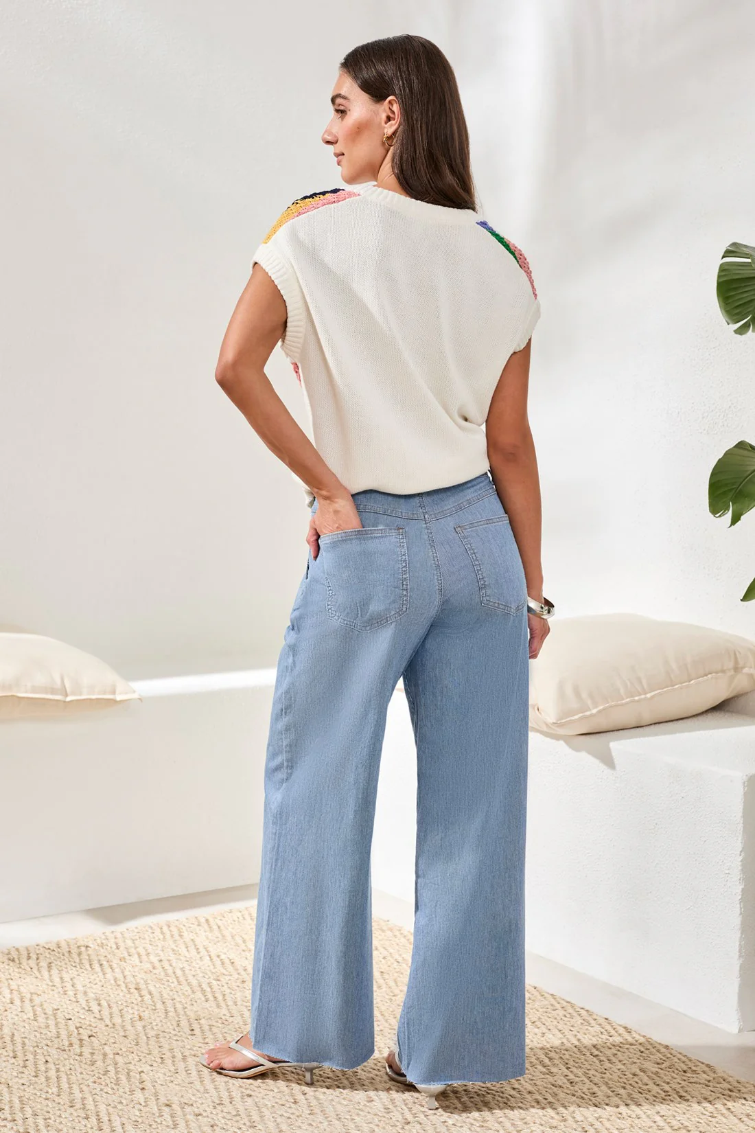 Audrey Lightweight Pleated Wide Leg Flowy Pants-Baja blue - Image 4