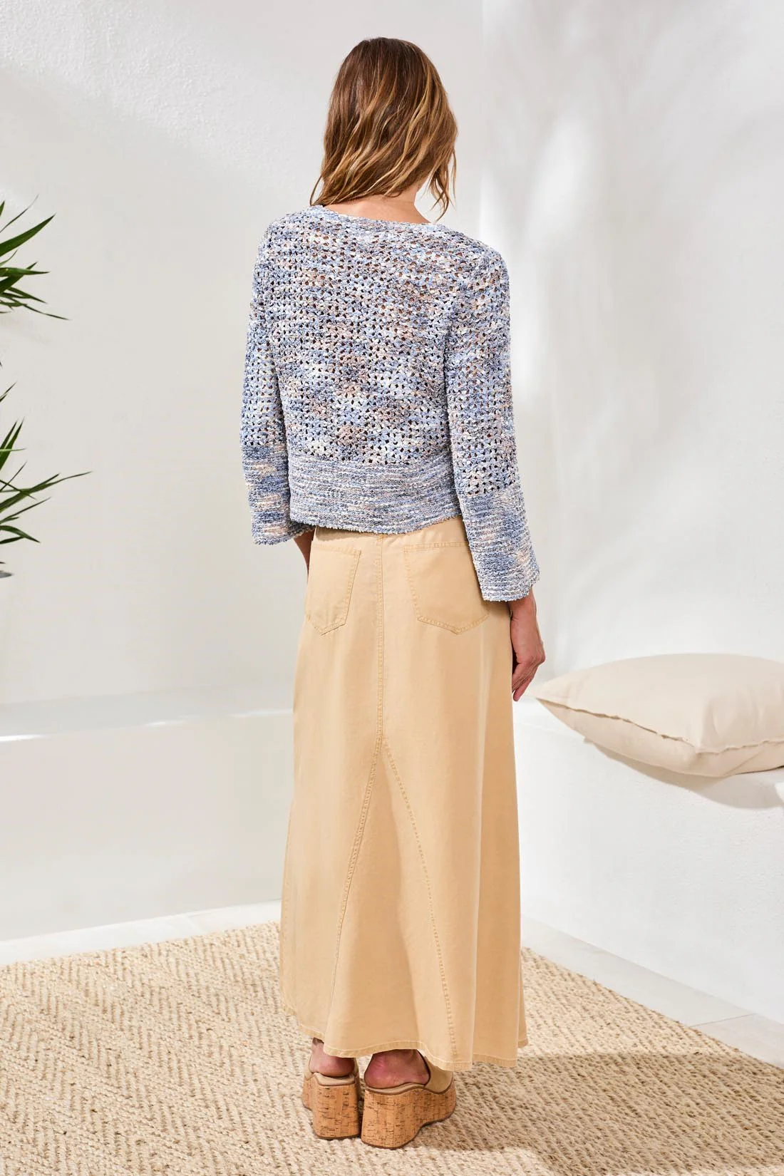 Open-Stitch Crewneck Bell-Sleeve Sweater-Saltwater - Image 4