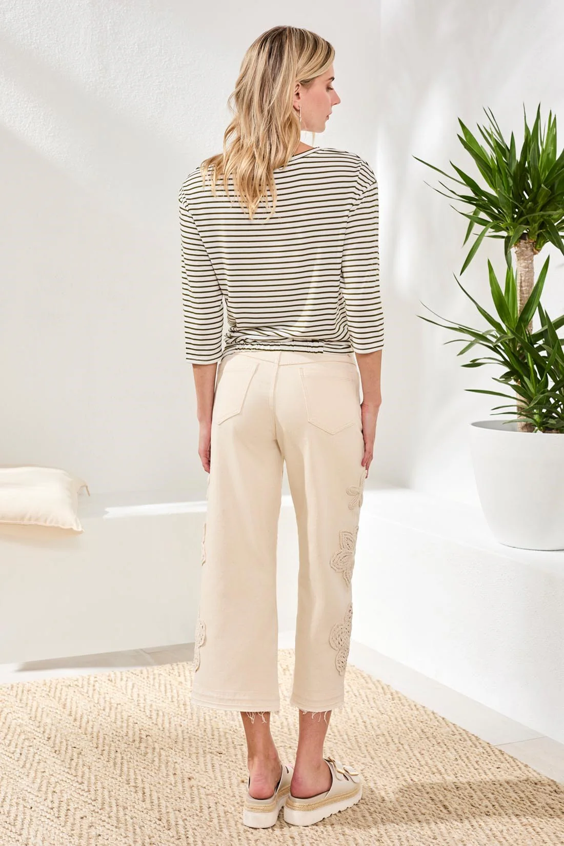 Boat Neck 3/4 Sleeve Top W/ Knot Detail-Rainforest - Image 4