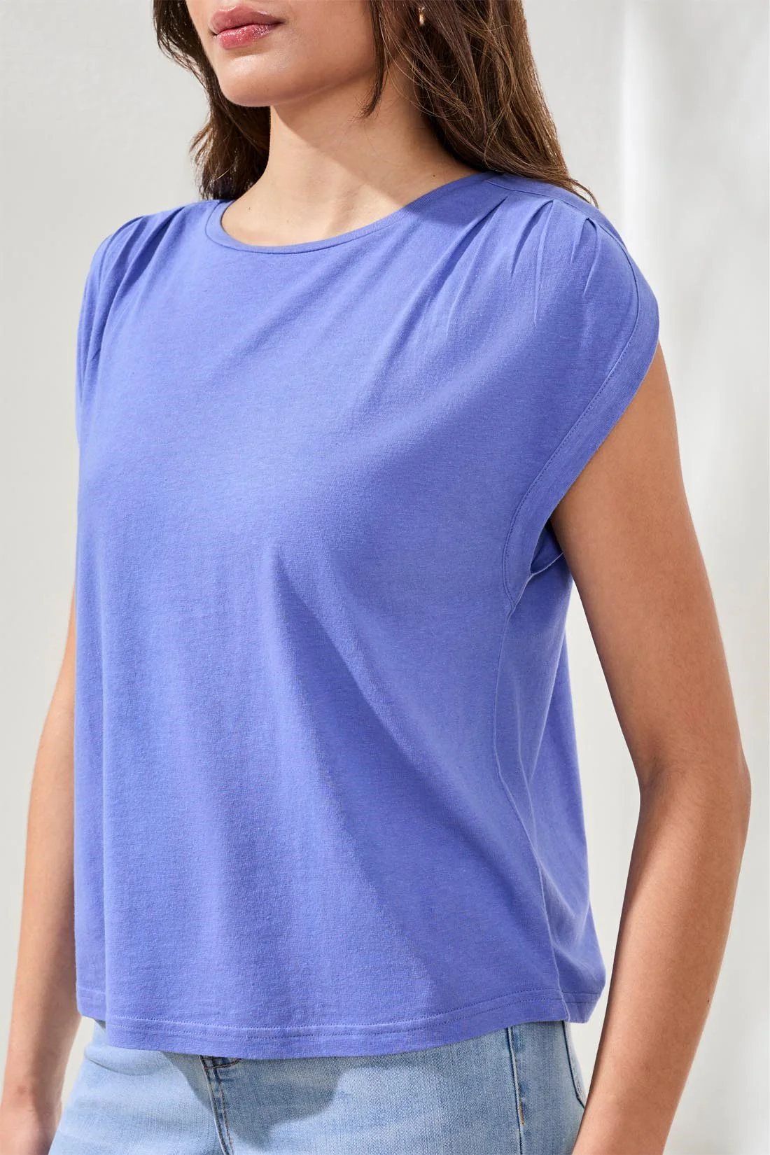 Boat Neck Cap Sleeve Top-Baja blue - Image 3