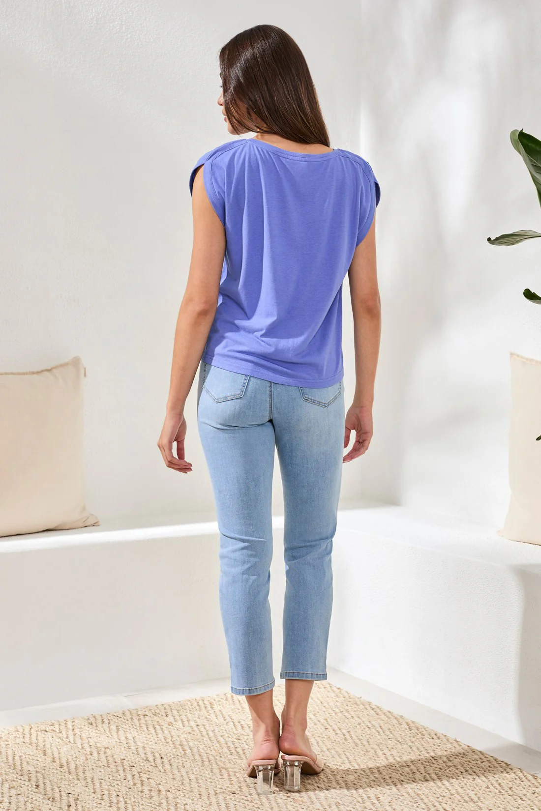 Boat Neck Cap Sleeve Top-Baja blue - Image 4