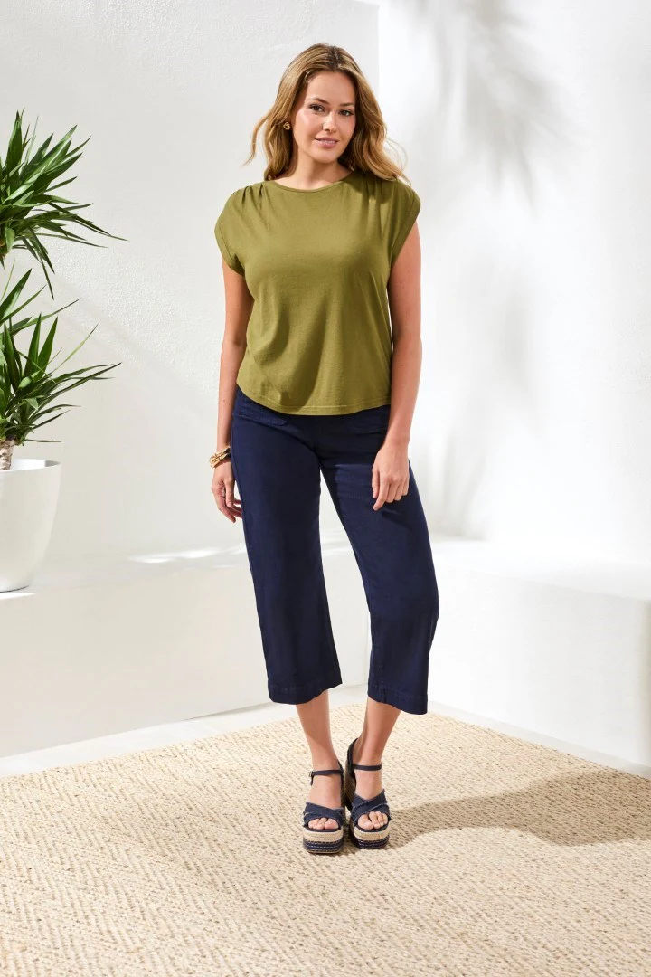 Boat Neck Cap Sleeve Top-Rainforest