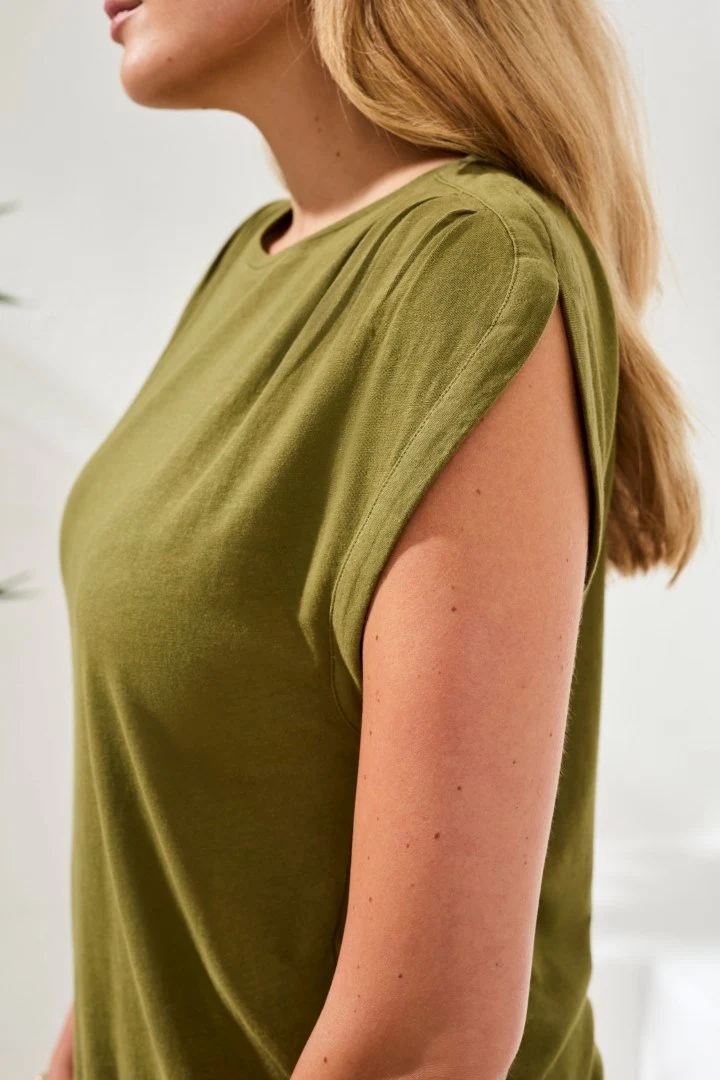 Boat Neck Cap Sleeve Top-Rainforest - Image 2