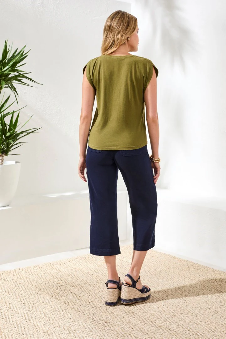 Boat Neck Cap Sleeve Top-Rainforest - Image 4