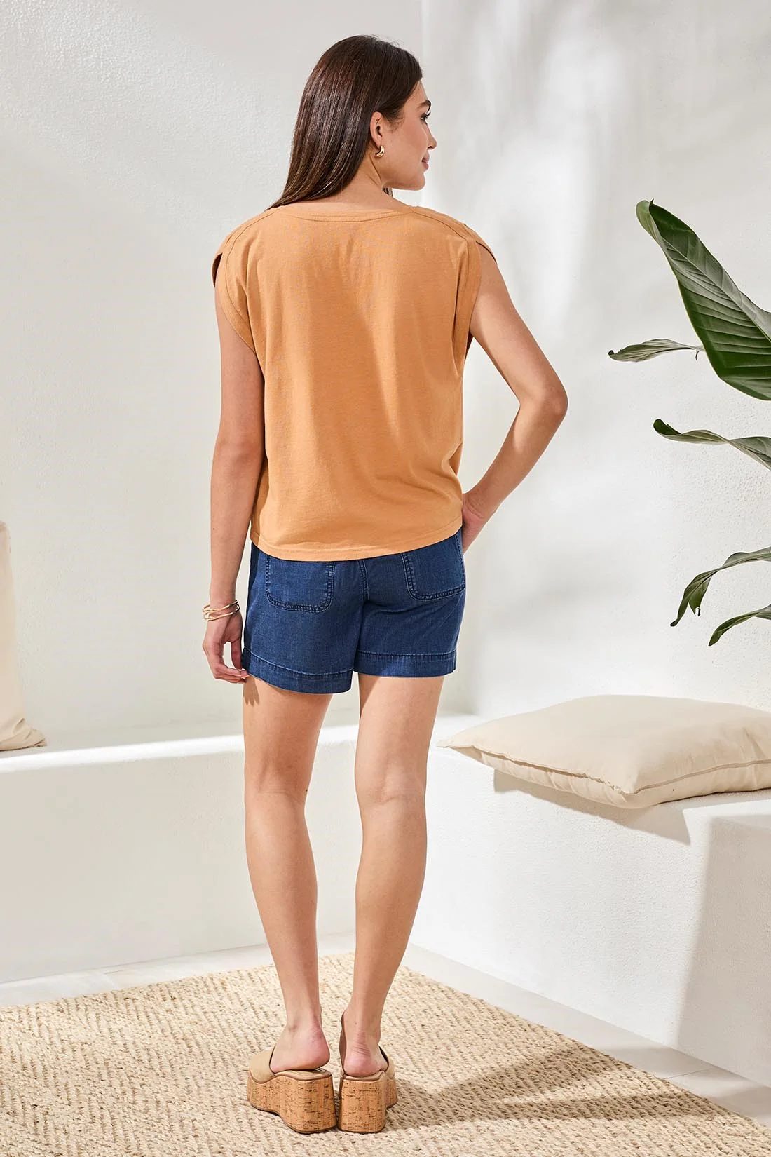 Boat Neck Cap Sleeve Top-Saharabeige - Image 4