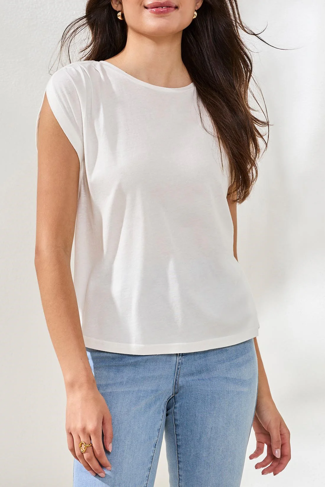 Boat Neck Cap Sleeve Top-White - Image 3
