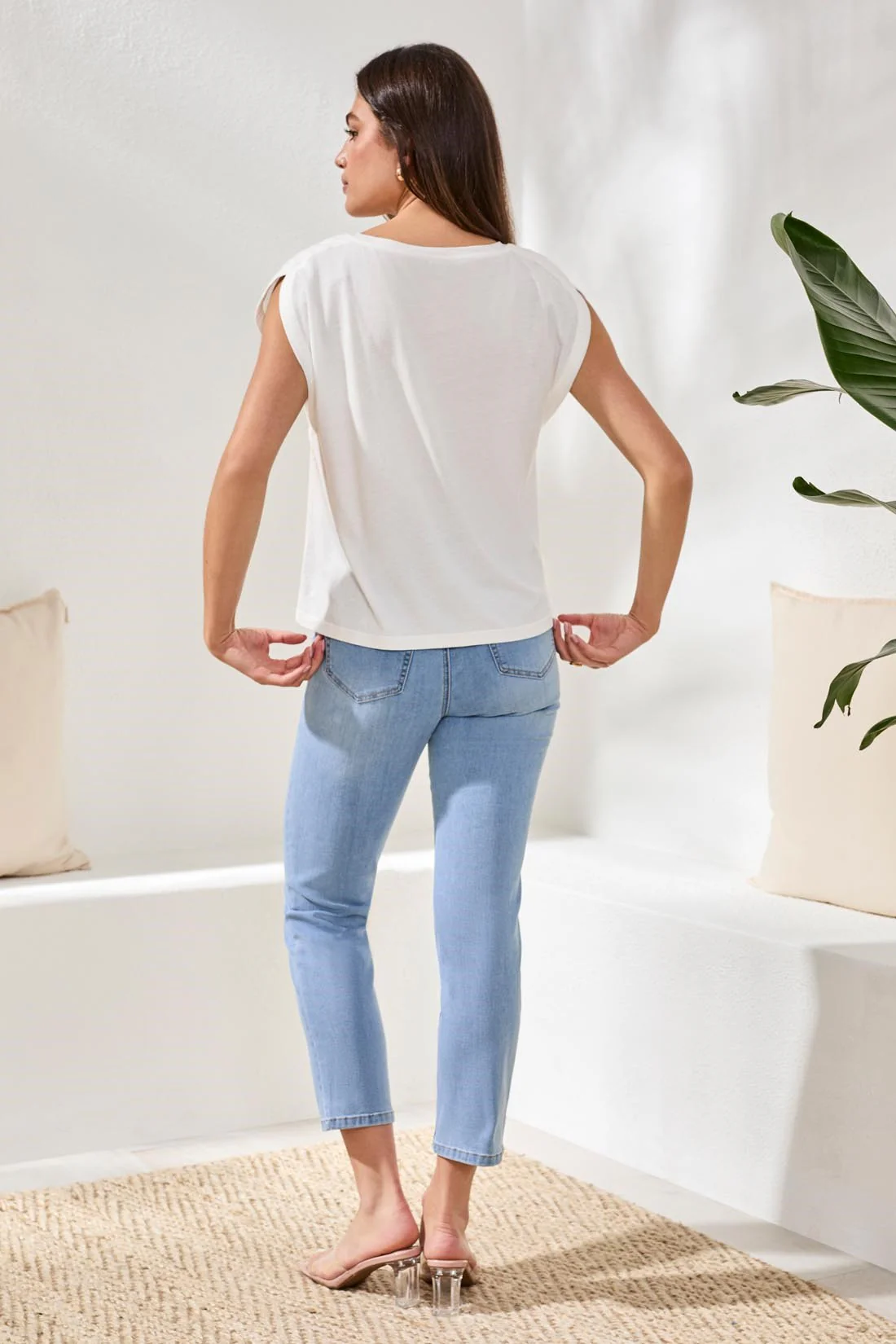 Boat Neck Cap Sleeve Top-White - Image 4