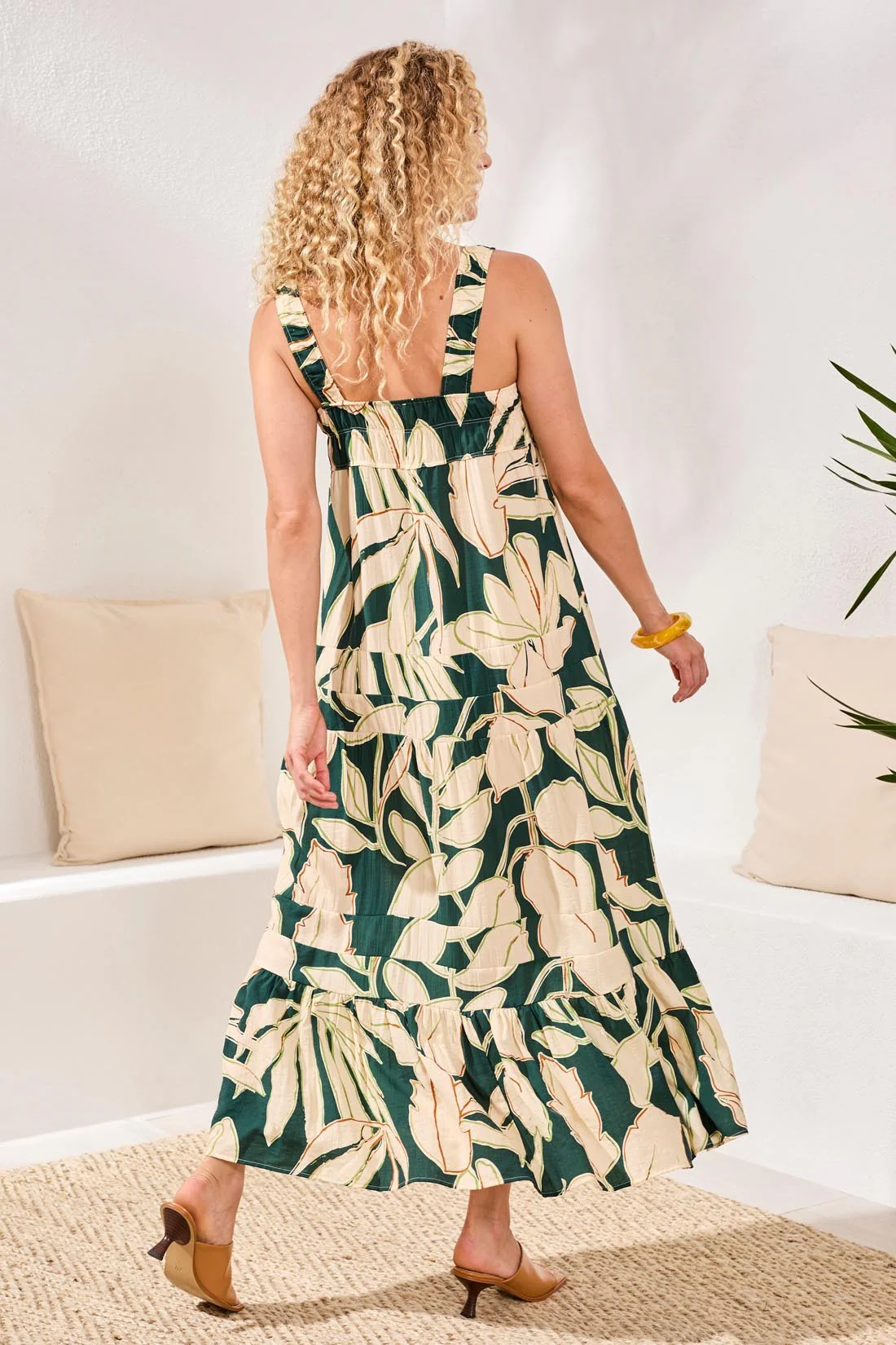 Square Neck Tiered Maxi Dress With Smocking Detail-Rainforest - Image 4