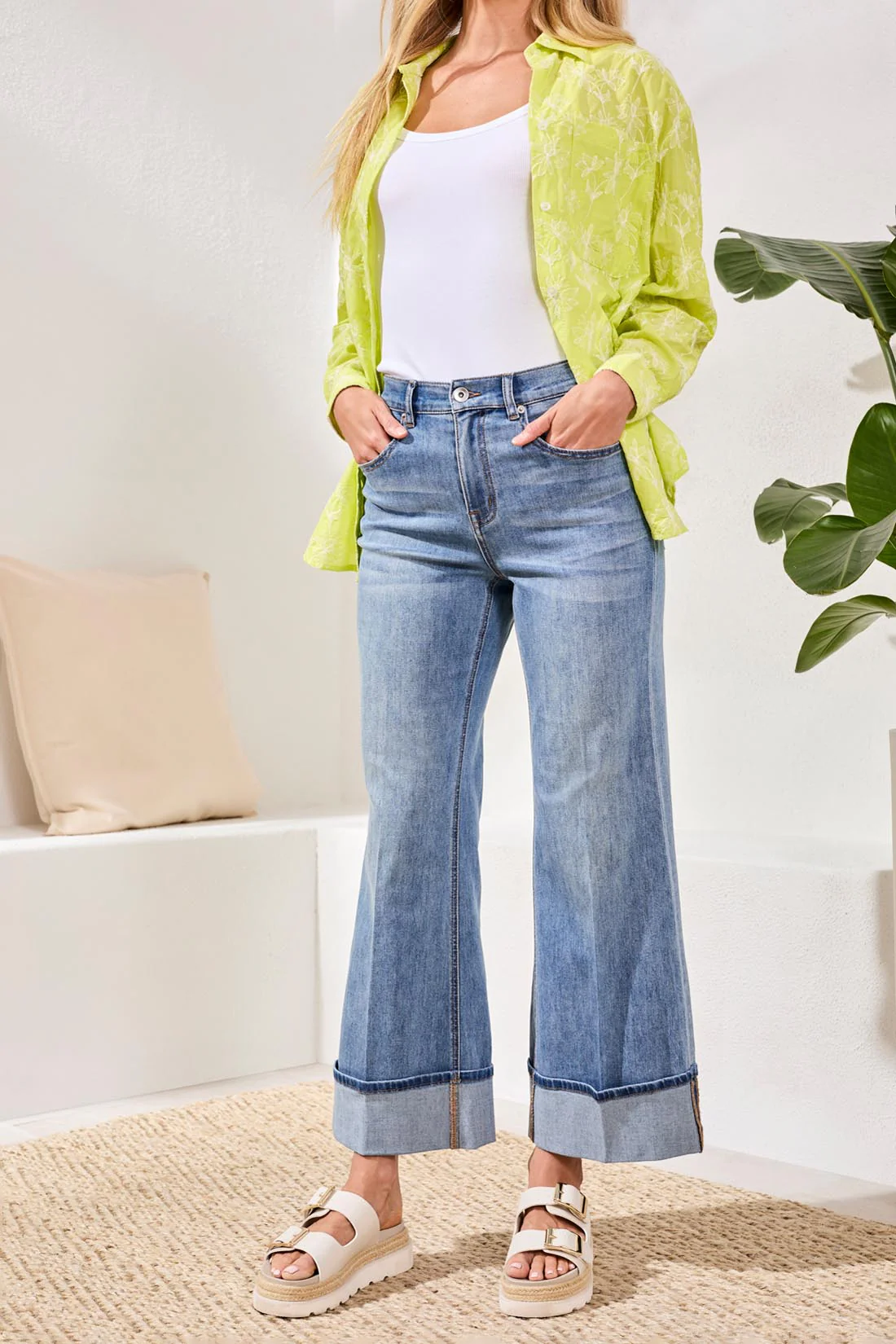 Brooke Cuffed Palazzo Jeans-Pebbleblue - Image 3