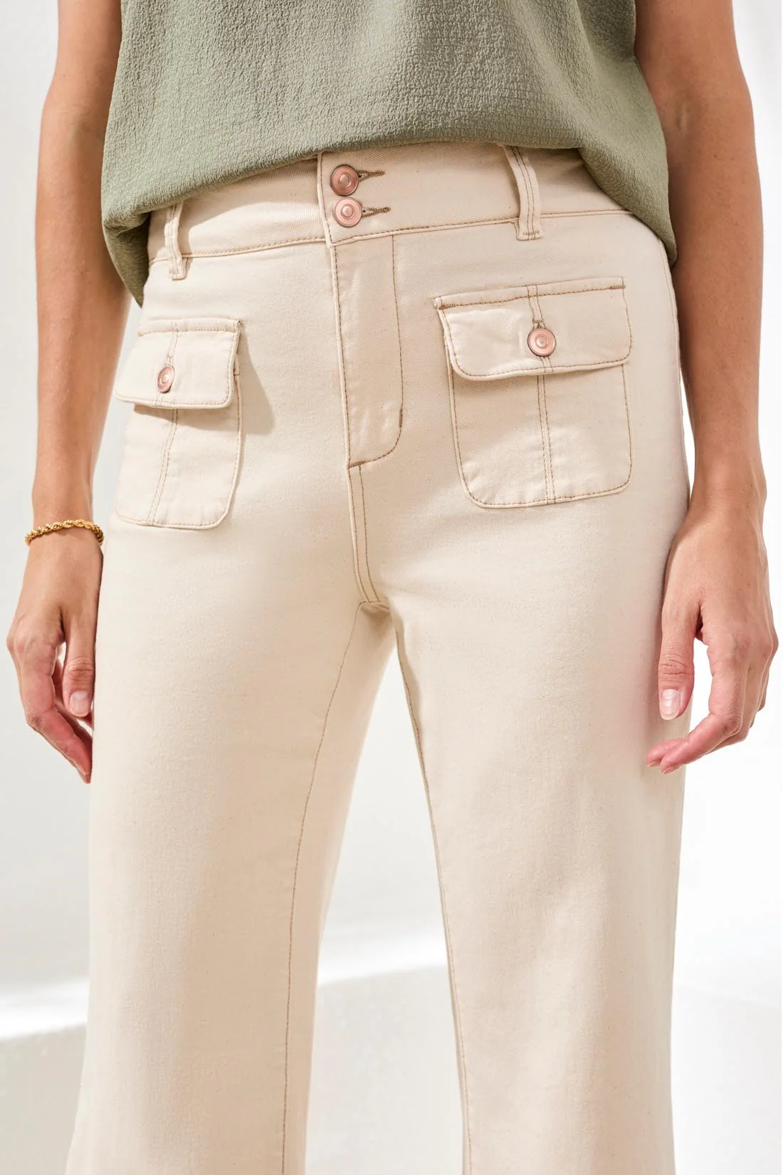 Brooke Hugging Palazzo Wide Leg Denim Jeans-Ecru - Image 3