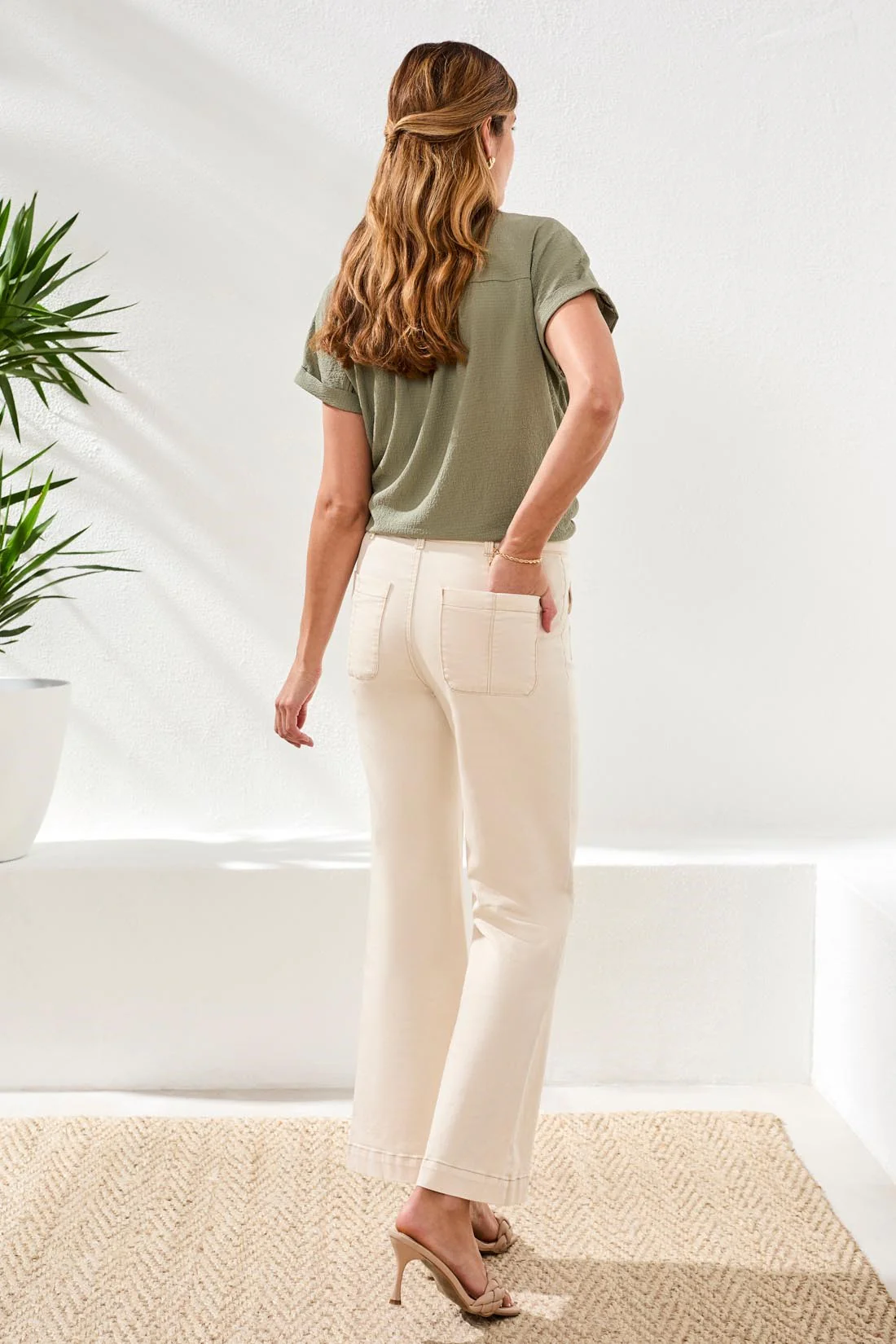 Brooke Hugging Palazzo Wide Leg Denim Jeans-Ecru - Image 4