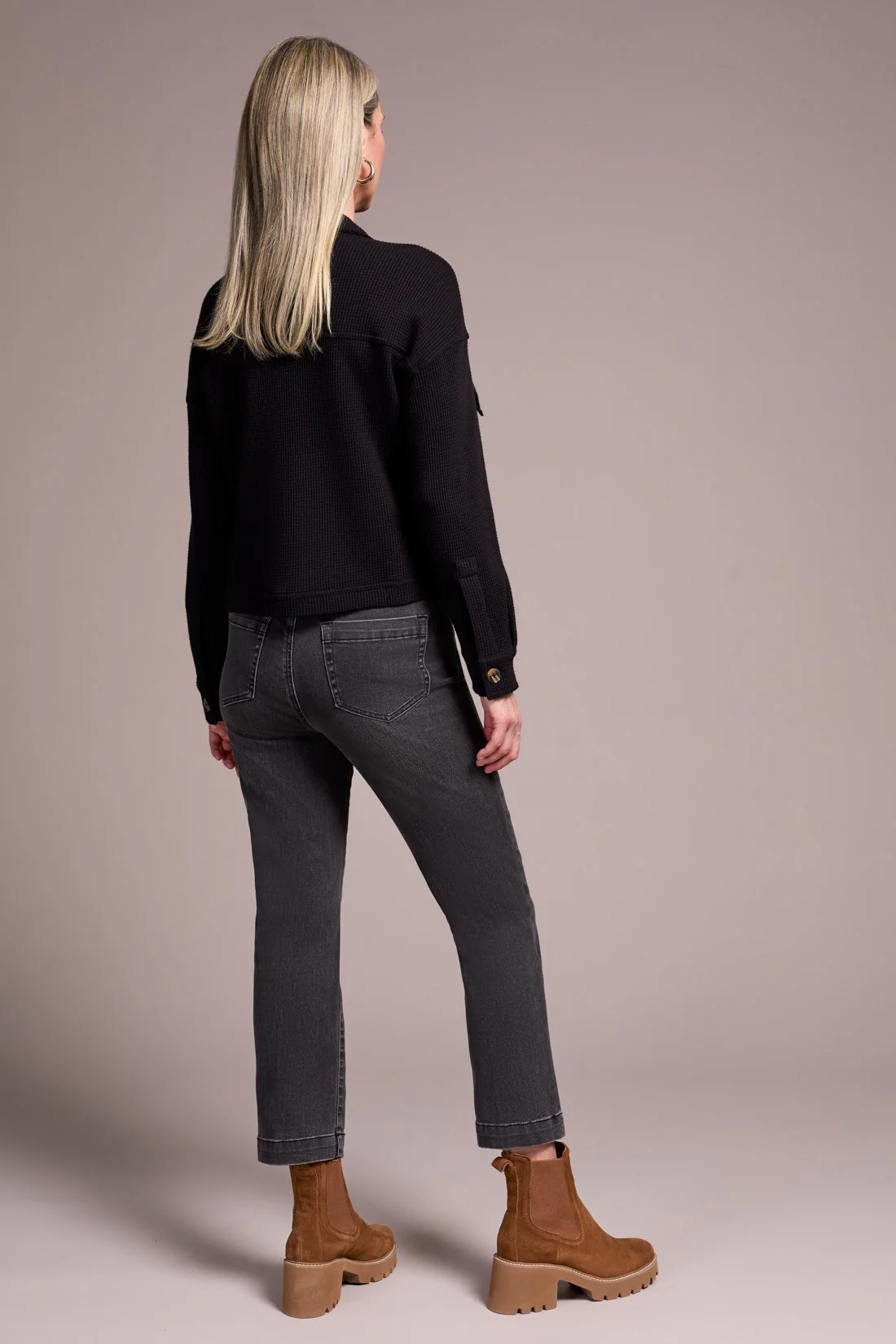 Brushed Waffle Knit Shacket-Black - Image 4