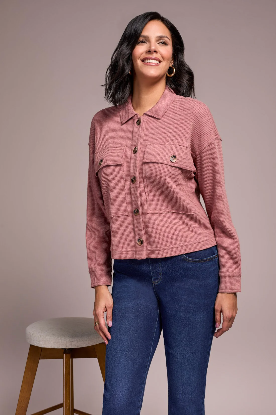 Brushed Waffle Knit Shacket-H dk toffee - Image 3