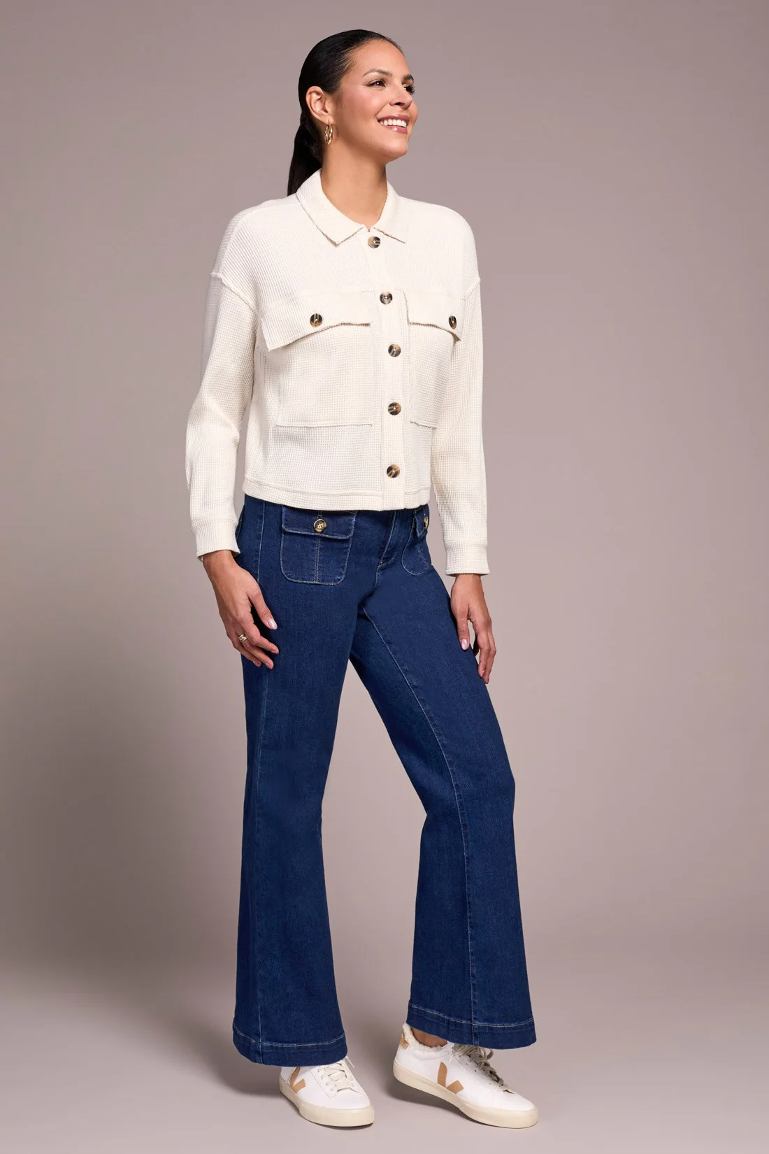 Brushed Waffle Knit Shacket-H eggshell - Image 2