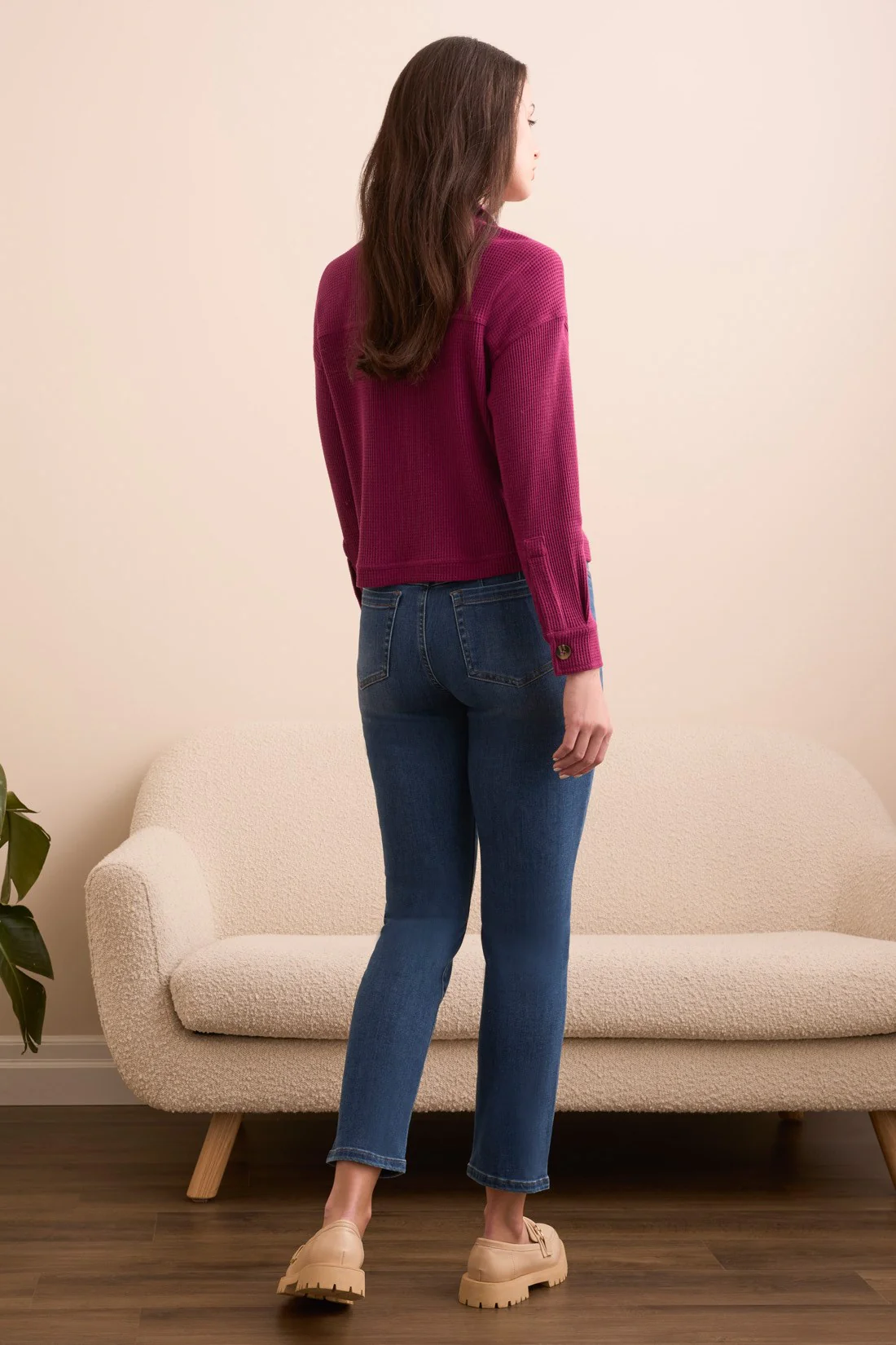 Brushed Waffle Knit Shacket-H plumwine - Image 4