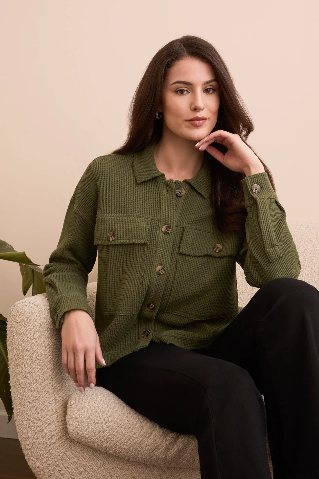 Brushed Waffle Knit Shacket-H spruce - Image 3