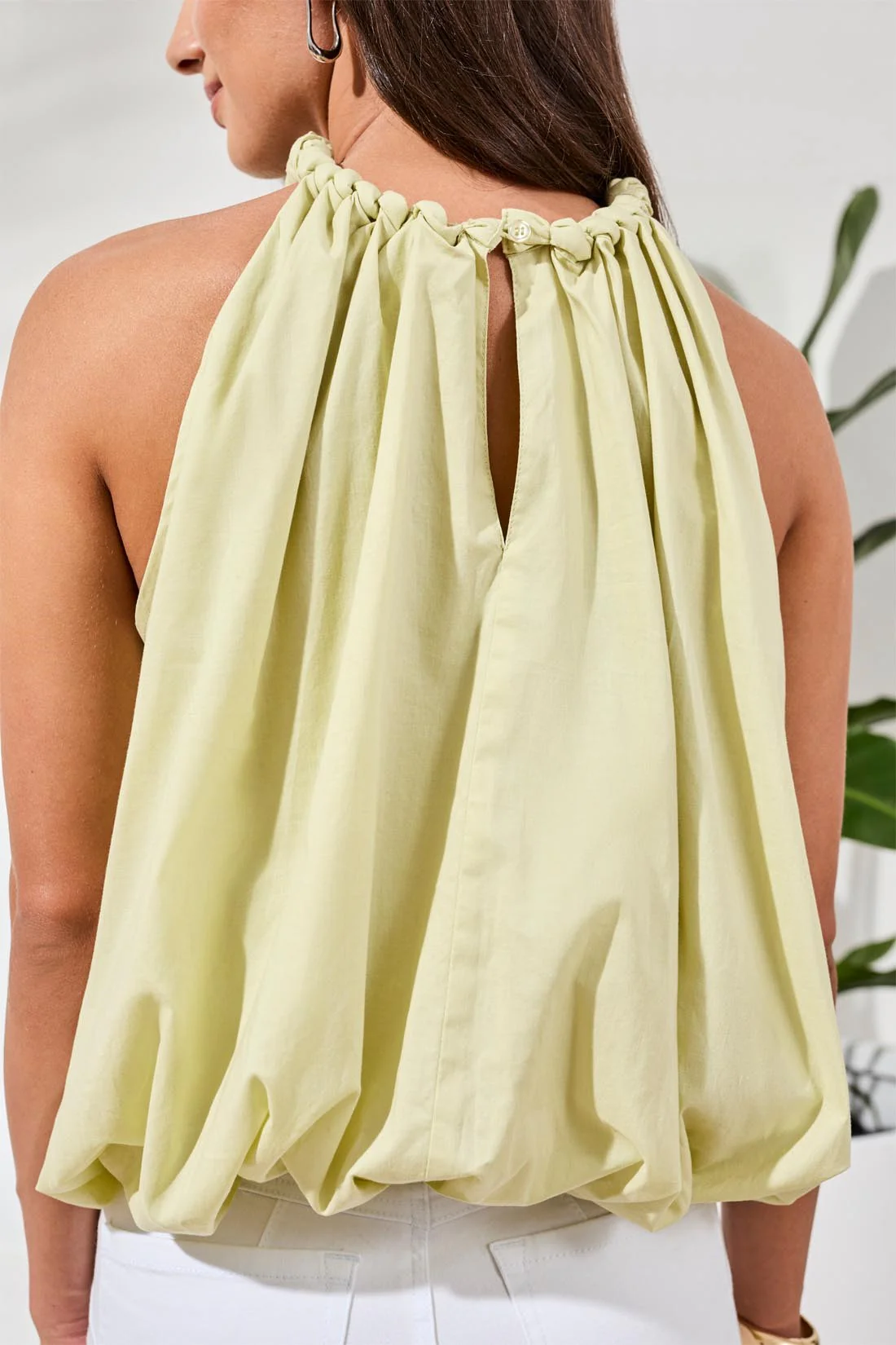 Bubble Hem Blouse With Braided Neckline-Citrus glow - Image 3
