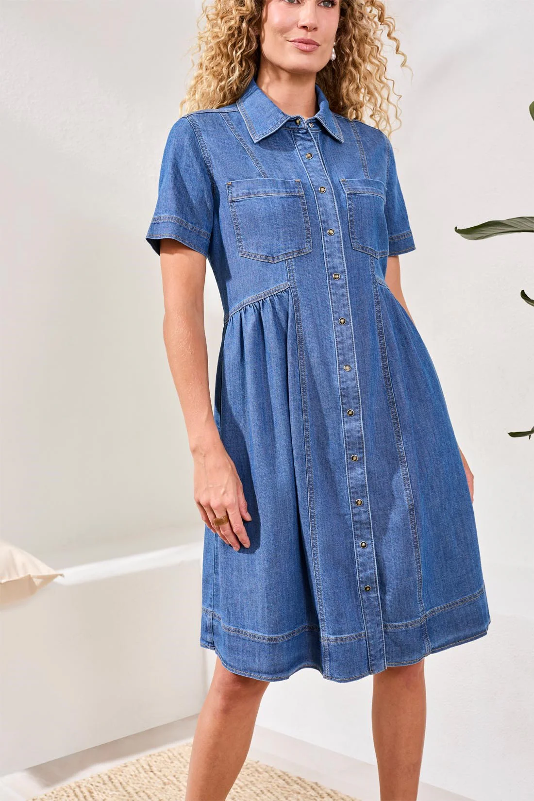 Button Down Flowy Denim Dress With Pockets-Fjordblue - Image 2