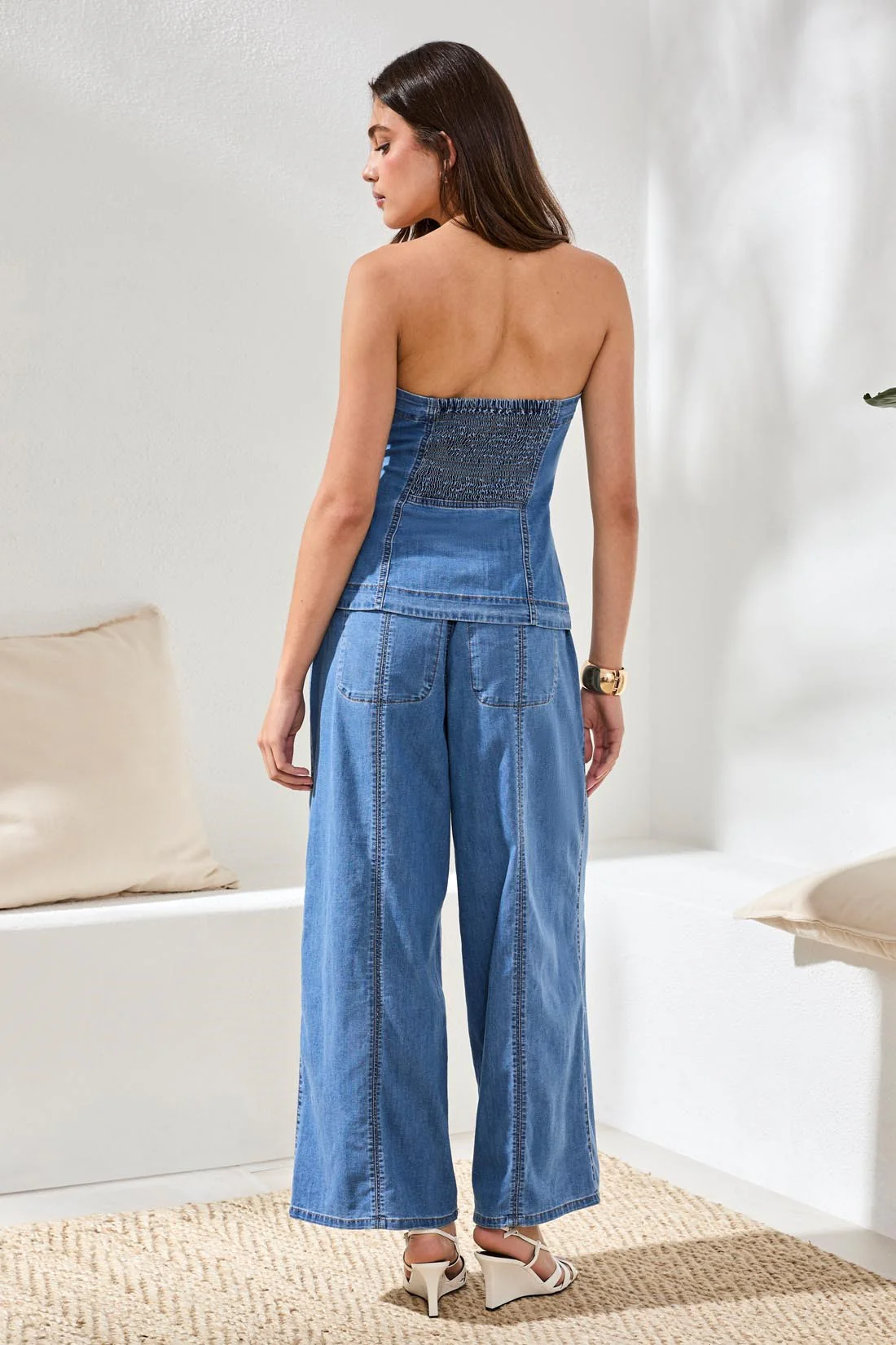 BLUE THREAD Button Front Denim Bustier Top-Amalficoast - Image 4