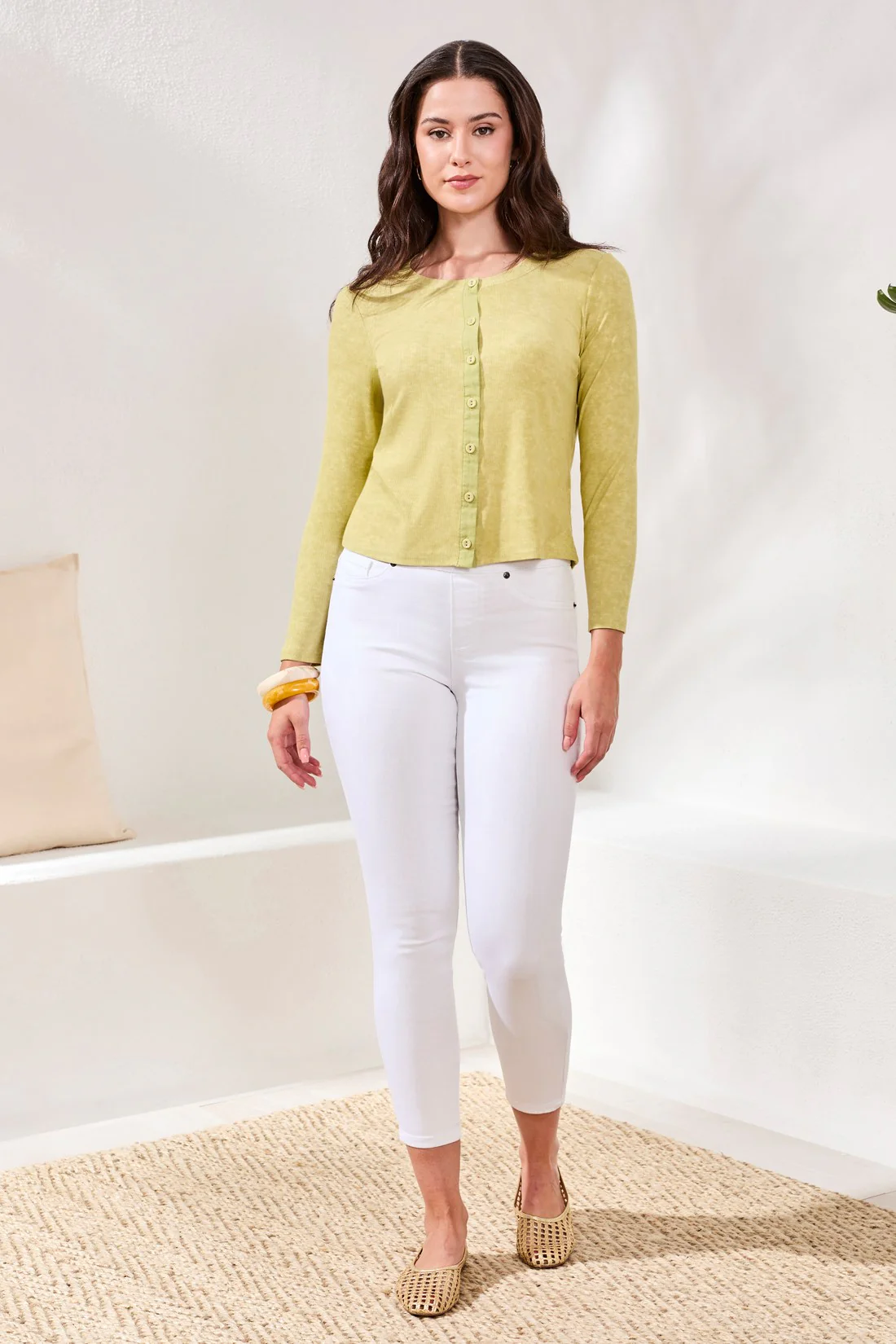 Button-Front Ribbed Knit Cardigan-Kiwizest - Image 2