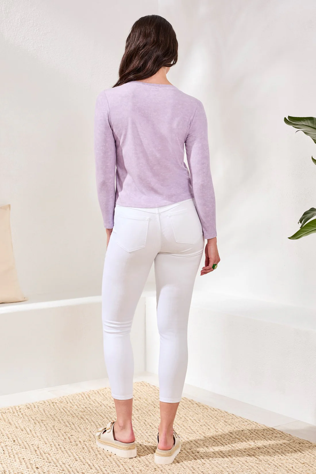 Button-Front Ribbed Knit Cardigan-Lavender - Image 4