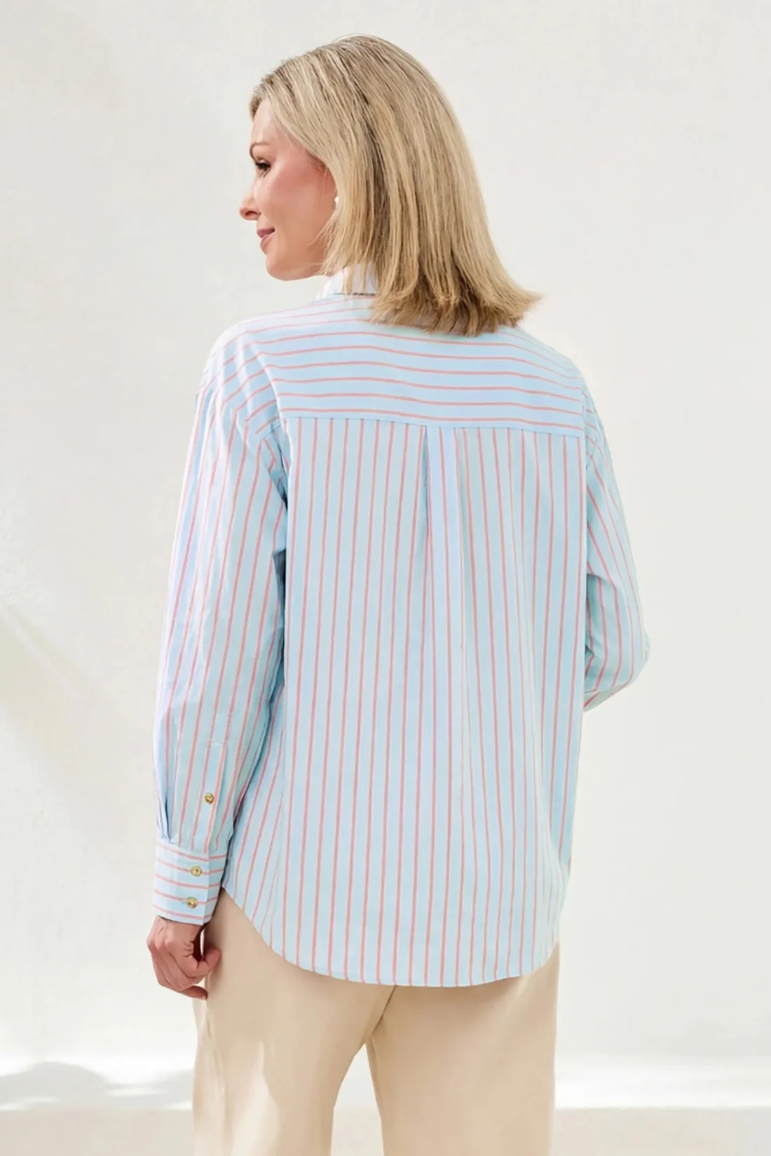 Classic Collared Striped Shirt Breathable Seersucker-Chambray - Image 2
