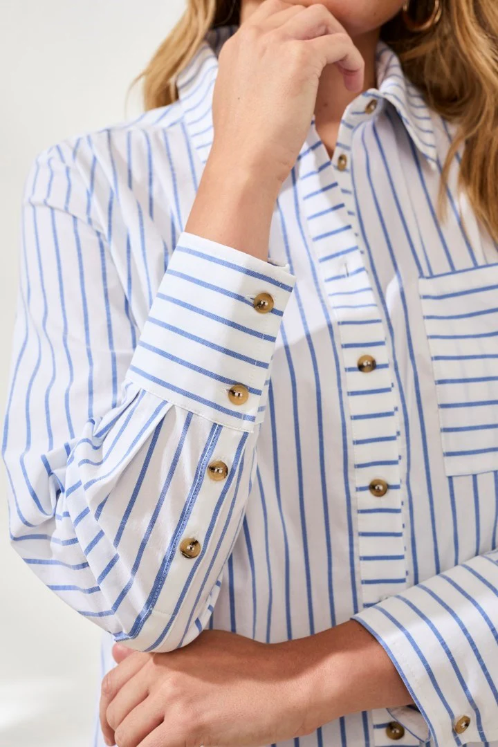 Classic Collared Striped Shirt Breathable Seersucker-Turkishsea - Image 3
