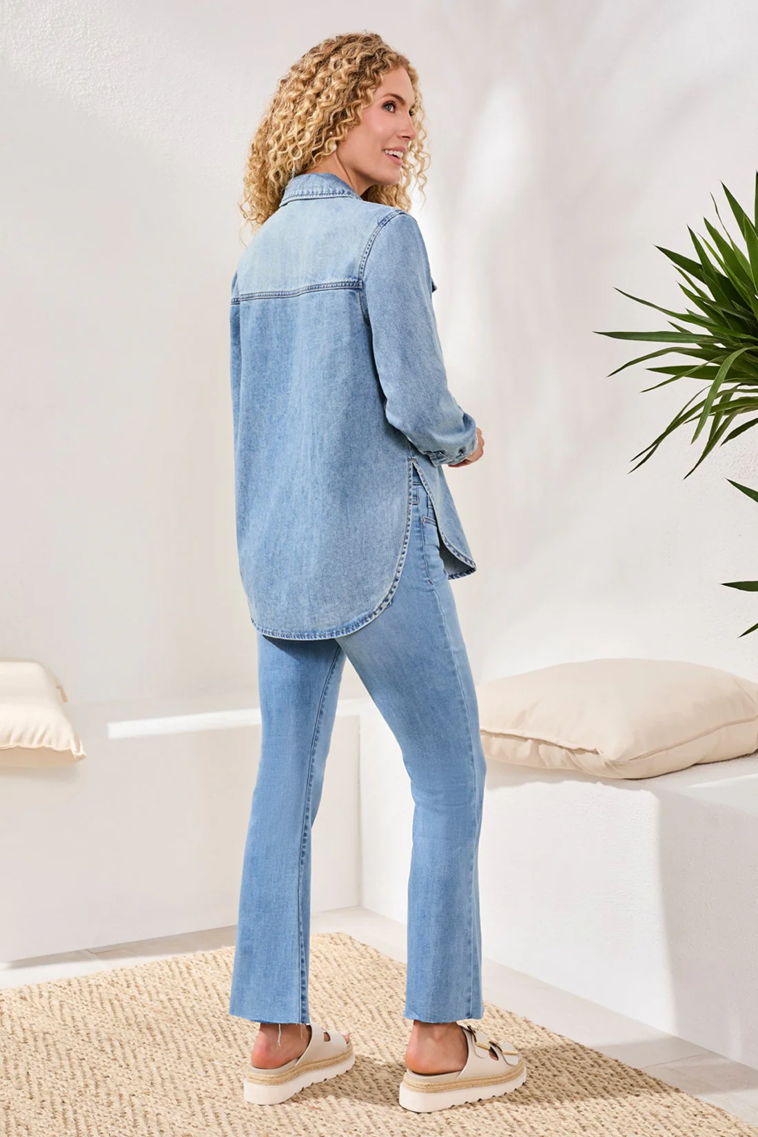 Classic Soft Denim Shirt With Roll-Up Sleeves-Oceanwash - Image 4