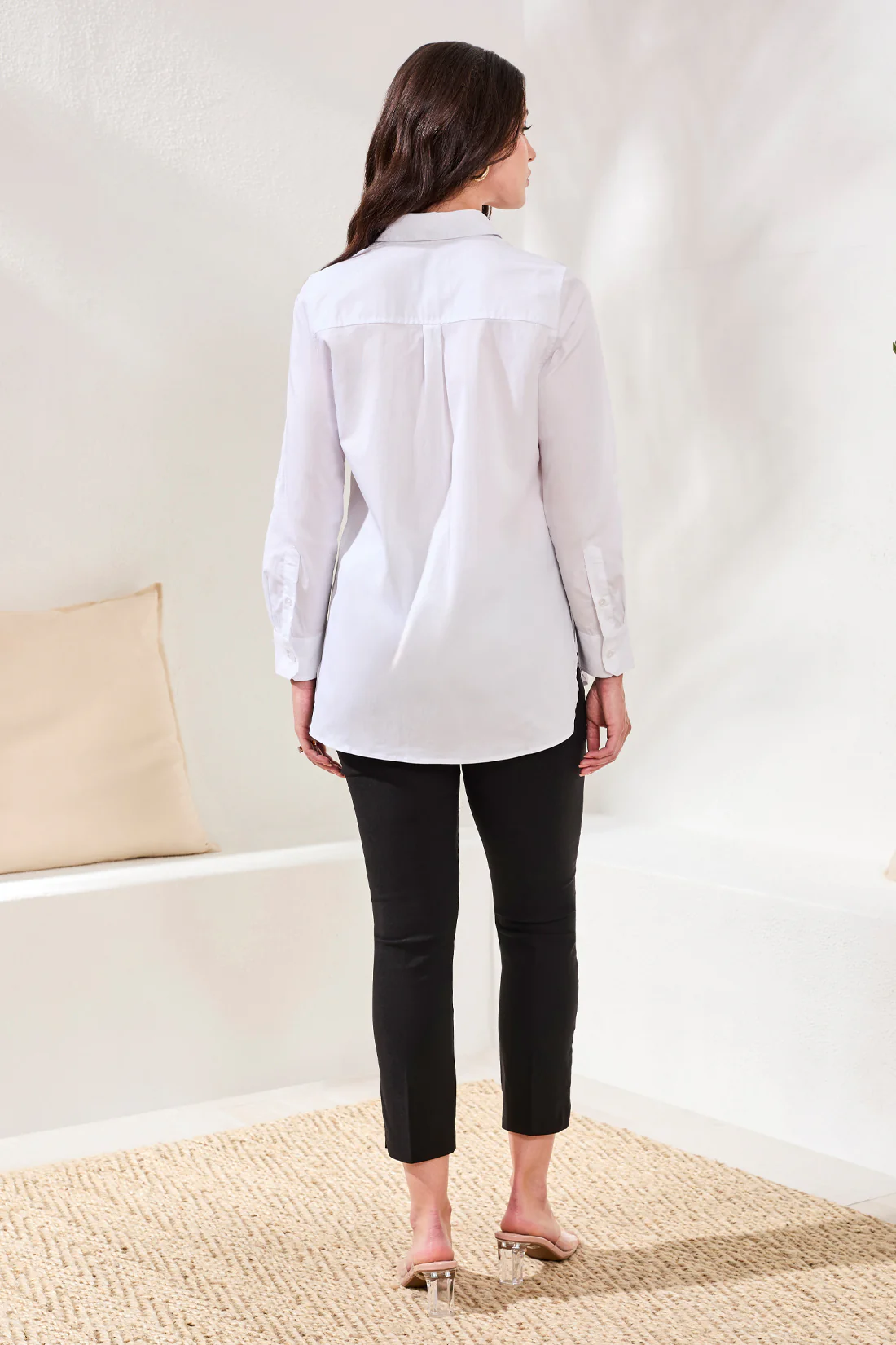 Classic Cotton Button Up Collared Shirt-White - Image 3