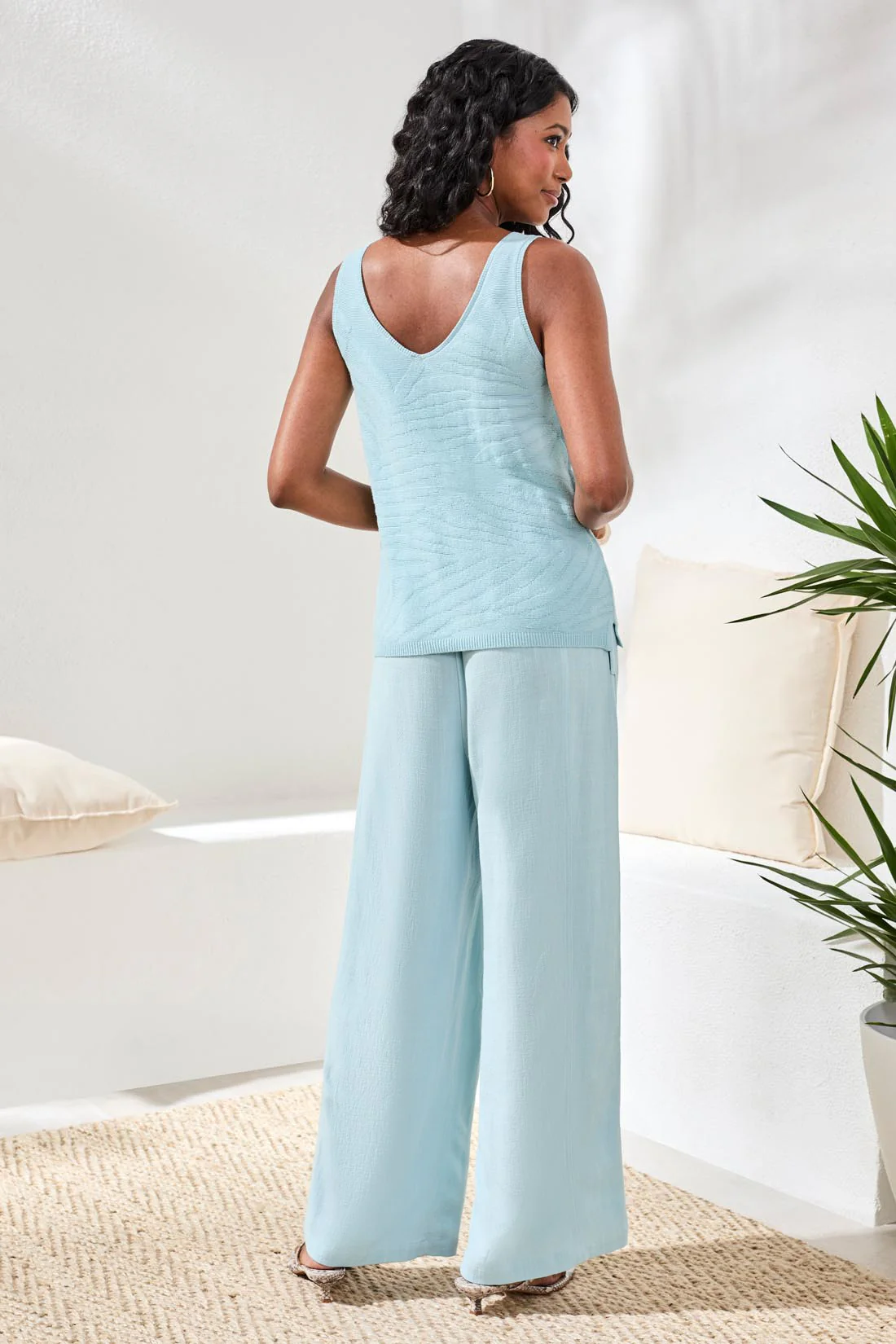 Combed Cotton Sleeveless V-Neck Sweater-Aquasky - Image 4