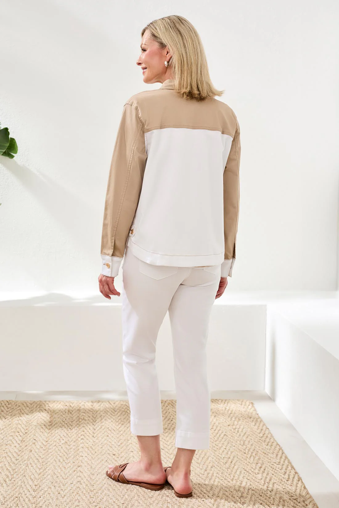 Comfort Stretch Color Block Denim Jacket-Beach - Image 2