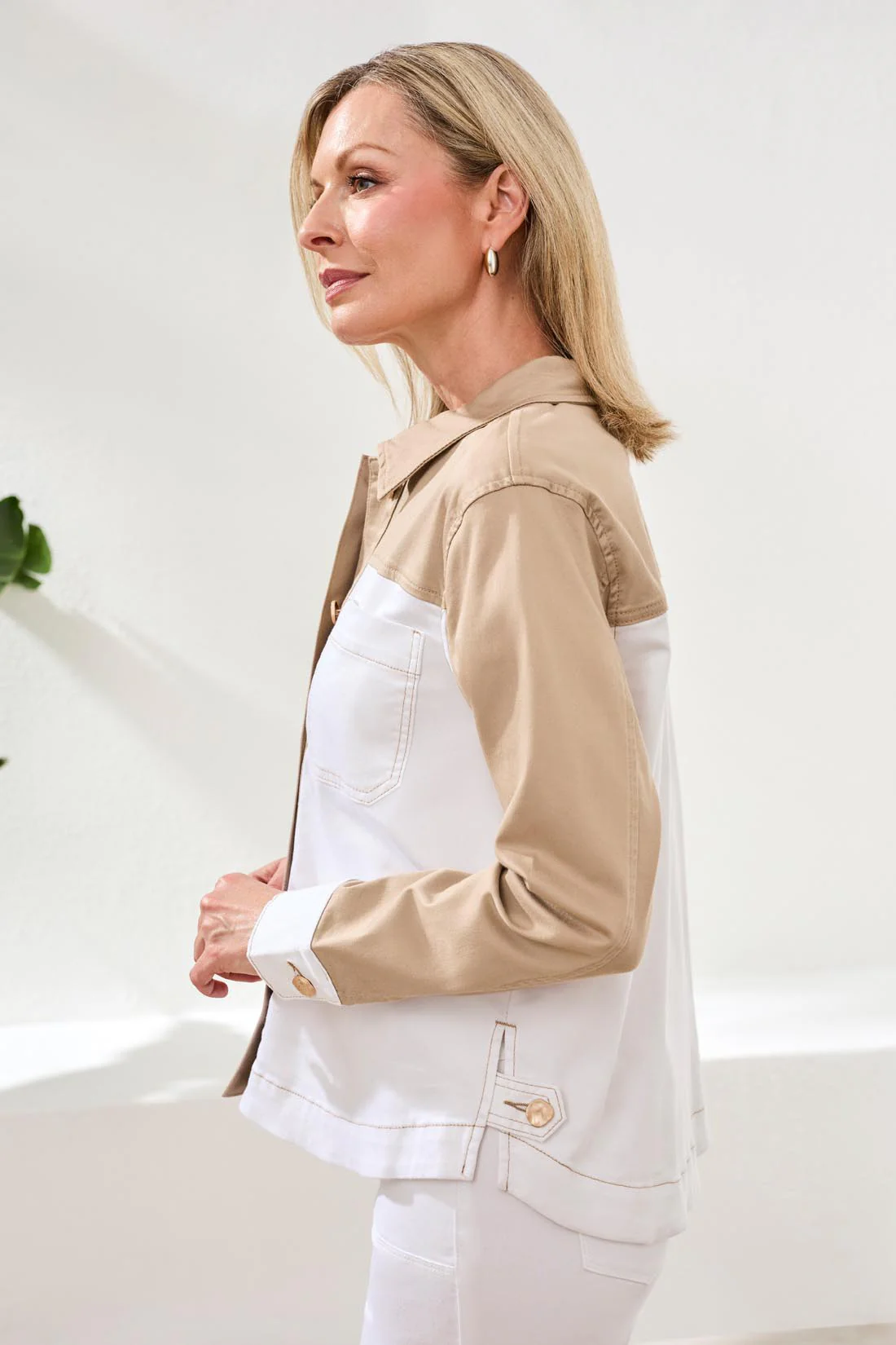 Comfort Stretch Color Block Denim Jacket-Beach - Image 4