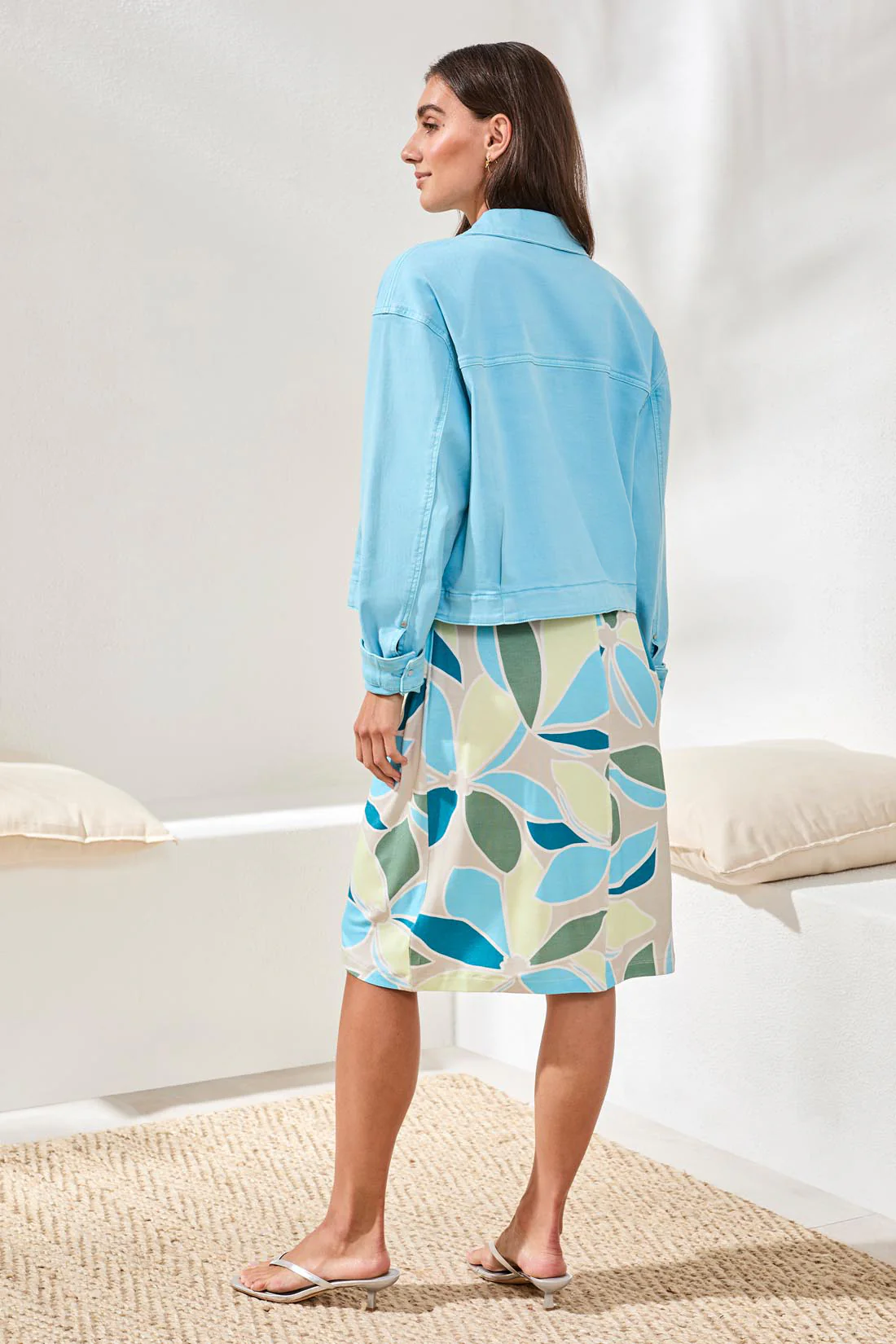 Comfort Stretch Denim Button-Front Jacket-Aqua sky - Image 4