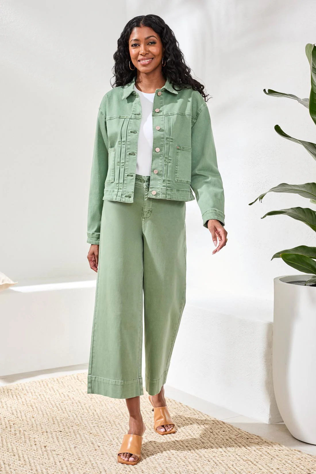 Comfort Stretch Denim Button-Front Jacket-Moss