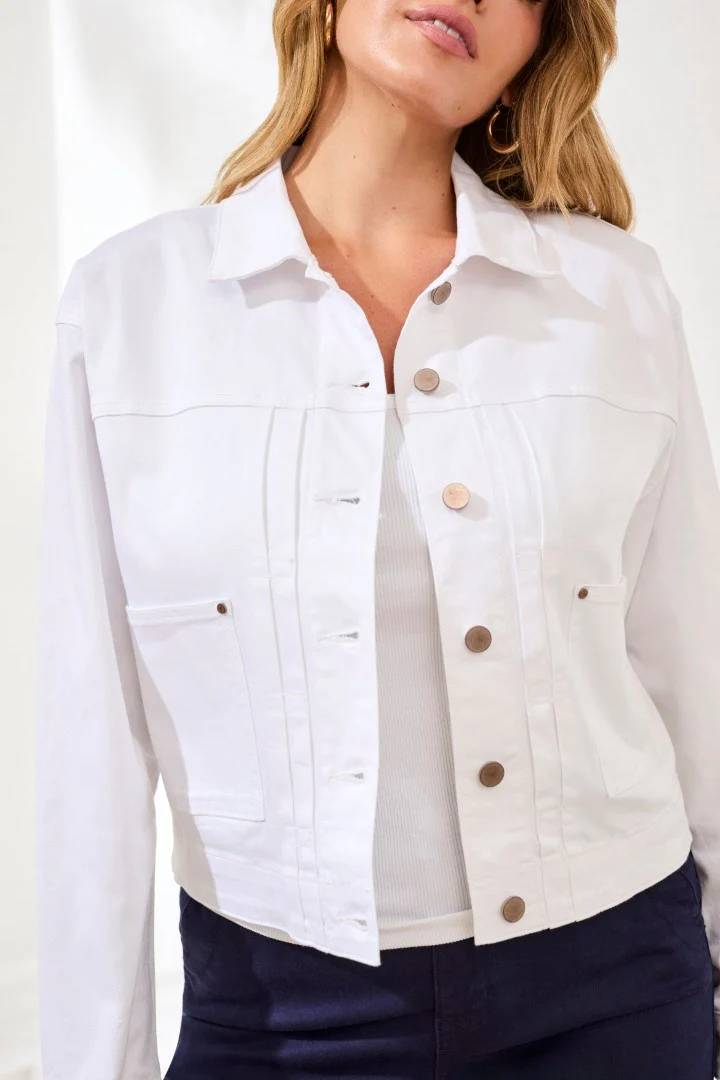 Comfort Stretch Denim Button-Front Jacket-White - Image 3