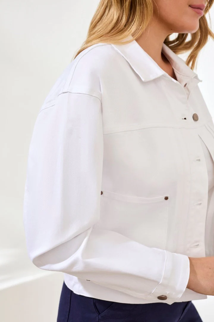 Comfort Stretch Denim Button-Front Jacket-White - Image 4