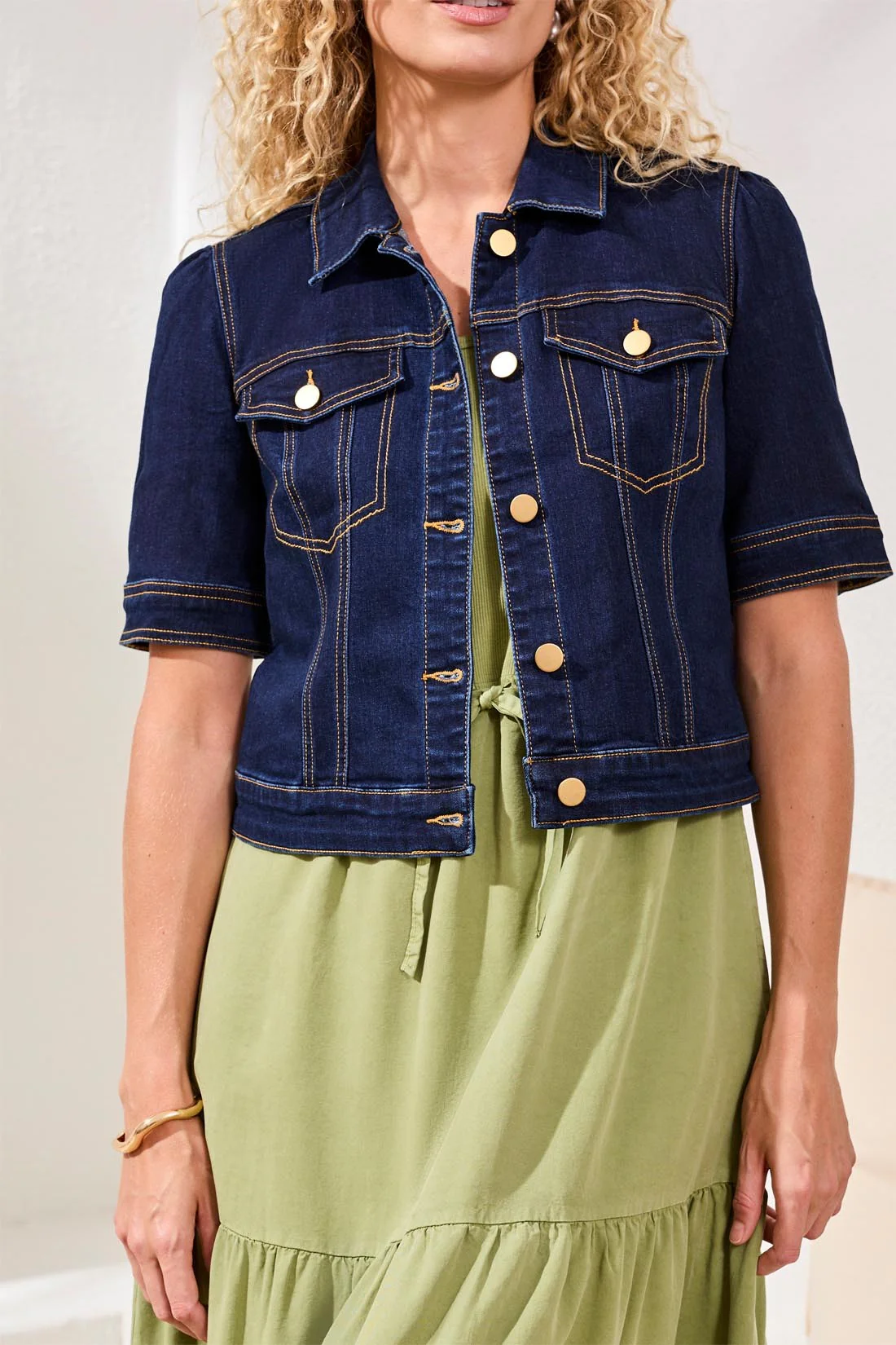 Comfort Stretch Elbow-Sleeve Denim Jacket-Rinse - Image 3