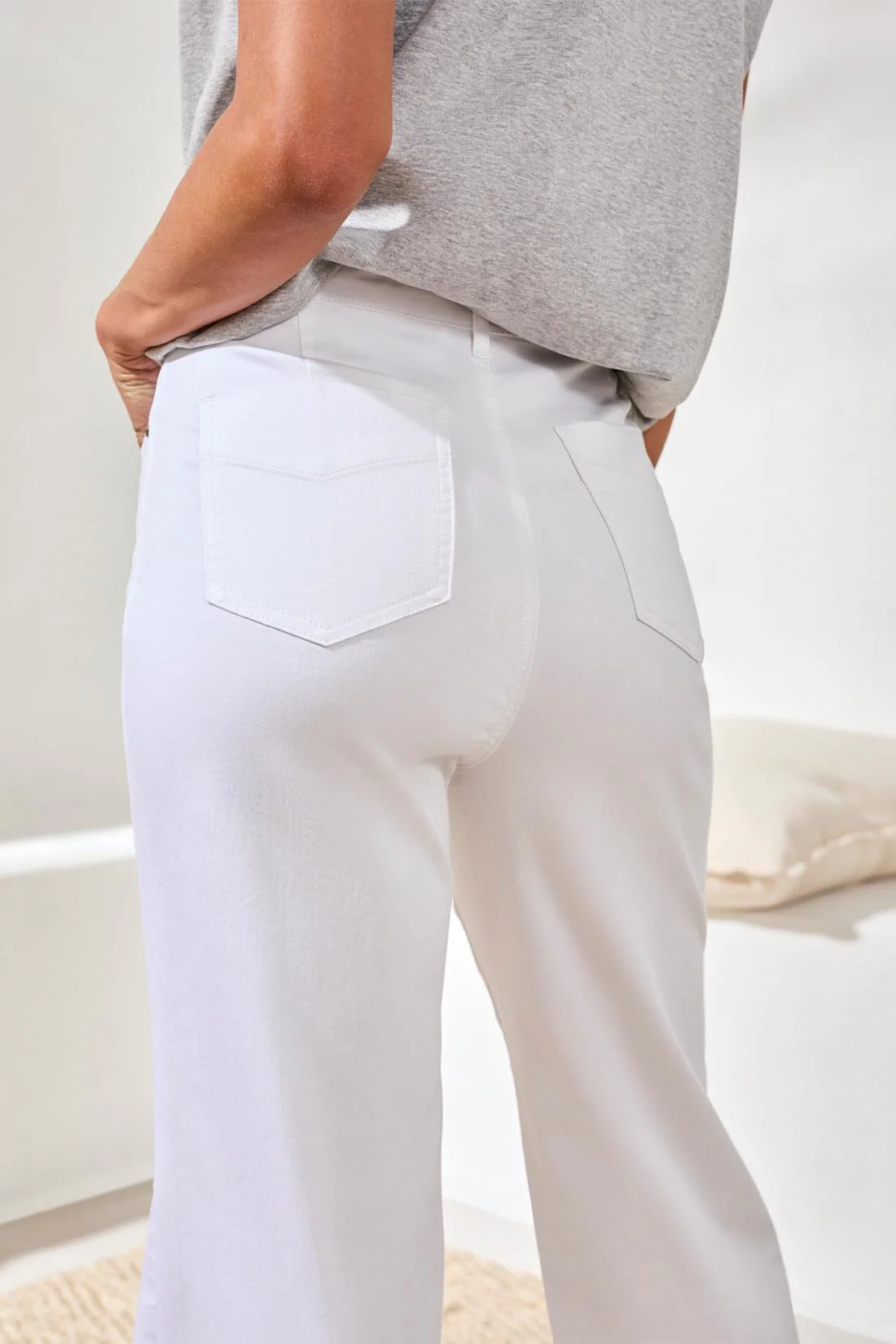 Comfort Stretch Fly Front Wide Leg Pants-White - Image 3