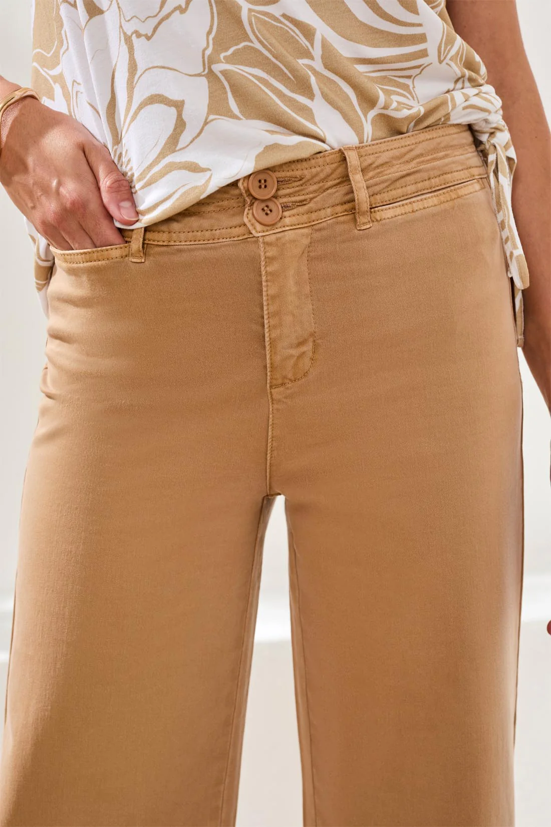 Comfort Stretch High Rise Palazzo Pants-Sesame - Image 3