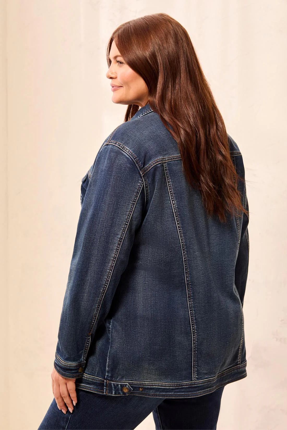 Size Inclusive Comfort Stretch Maxi Denim Jacket-Medwash - Image 4