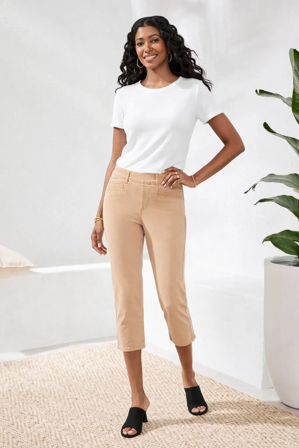 Comfort Stretch Pull-On Slim Leg Capris-Canvas